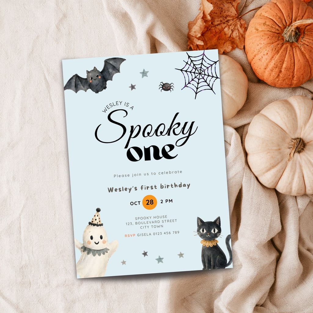 Halloween Blue Spooky One First Birthday Invitation