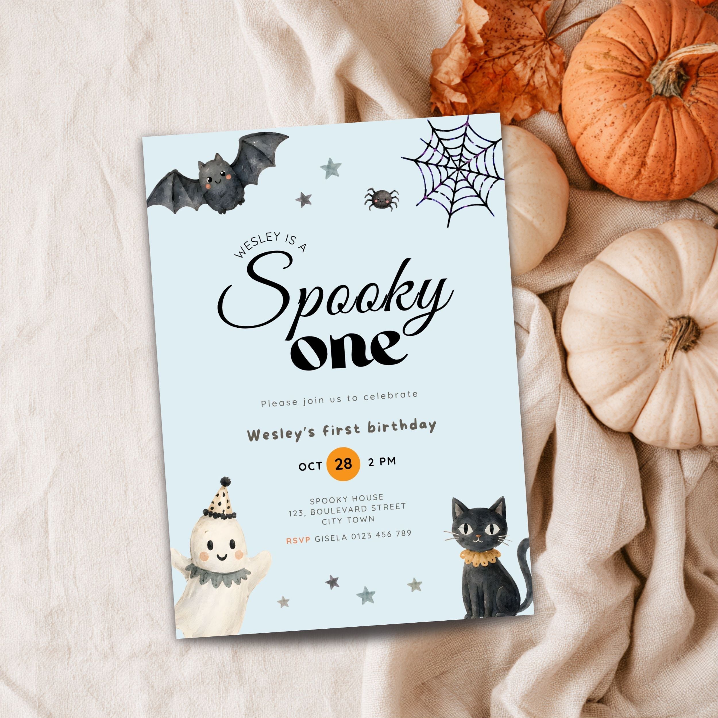 Halloween Blue Spooky One First Birthday Invitation
