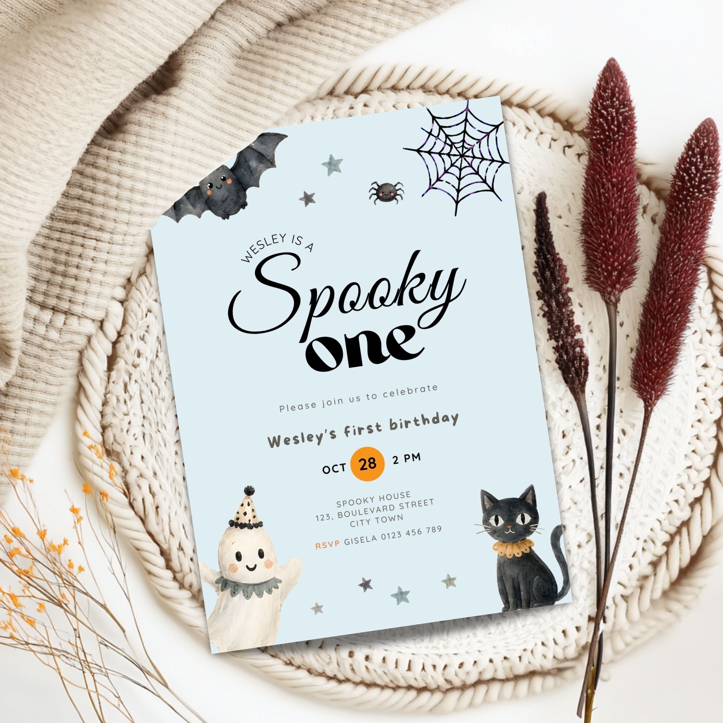 Halloween Blue Spooky One First Birthday Invitation