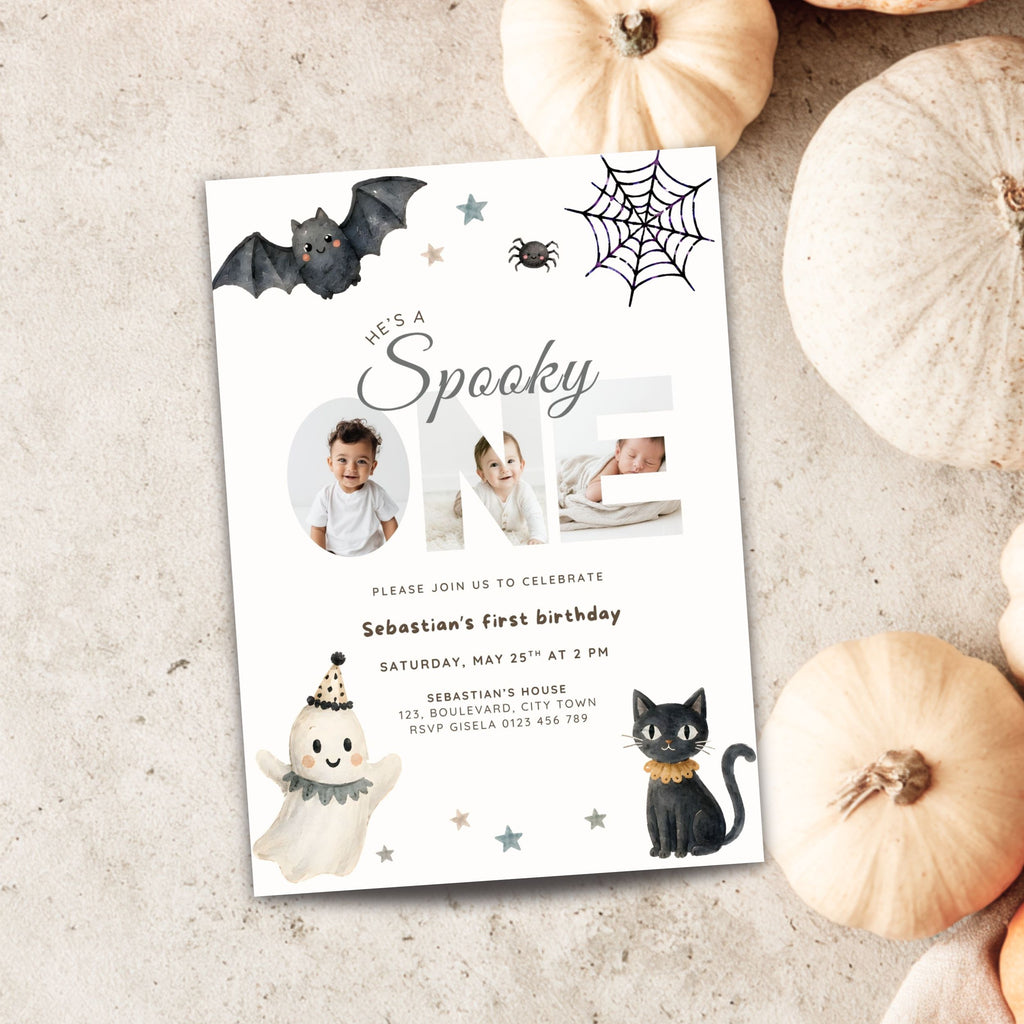 Halloween Spooky One First Birthday Photo Invitation