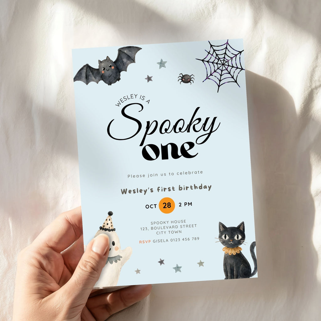 Halloween Blue Spooky One First Birthday Invitation