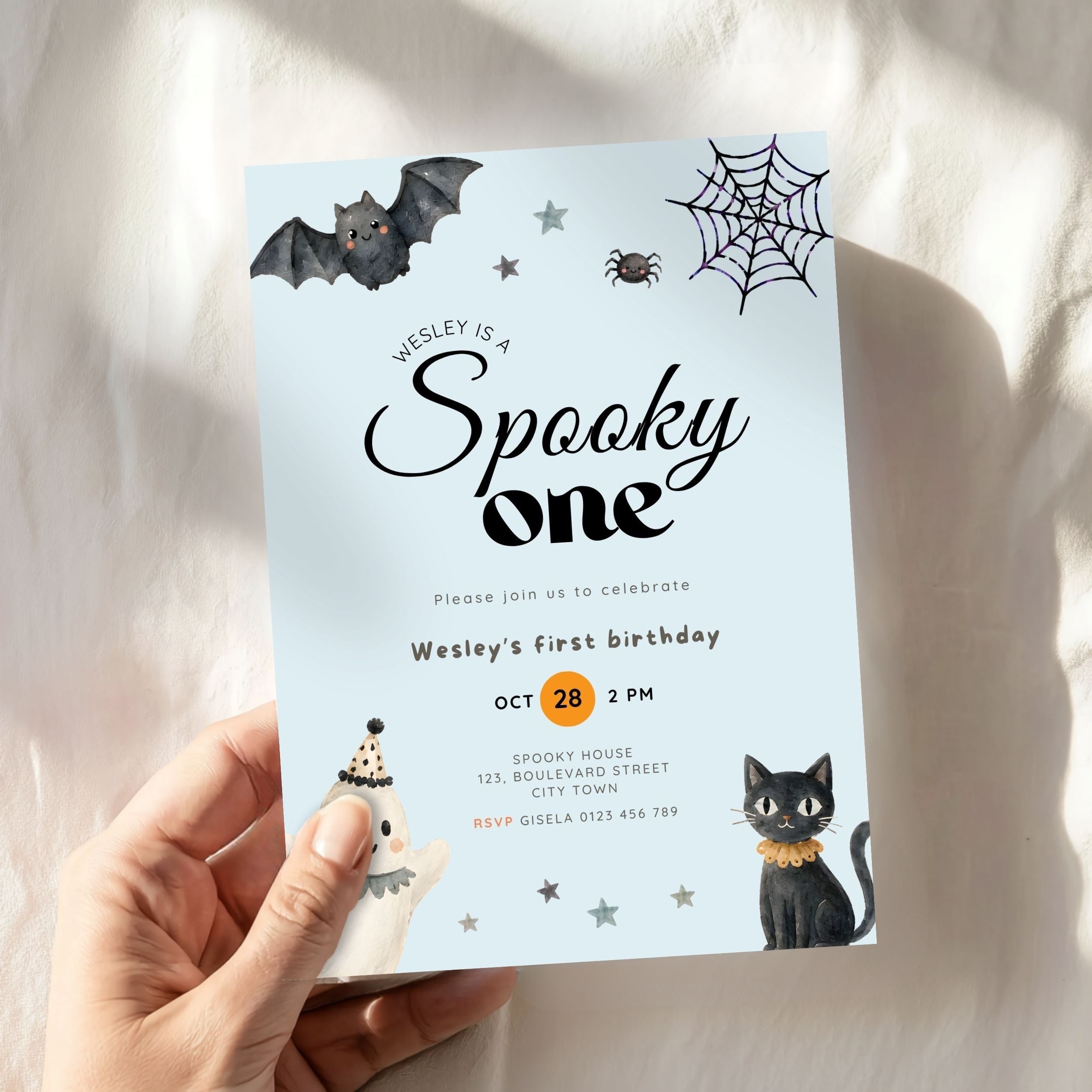 Halloween Blue Spooky One First Birthday Invitation