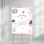 Halloween Spooky First Birthday Welcome Sign Pink