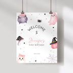Halloween Spooky First Birthday Welcome Sign Pink