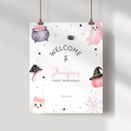 Pink Halloween spooky 1st birthday welcome sign template