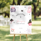 Halloween Spooky First Birthday Welcome Sign Pink