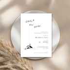 Housewarming invitation card with text on a beige background