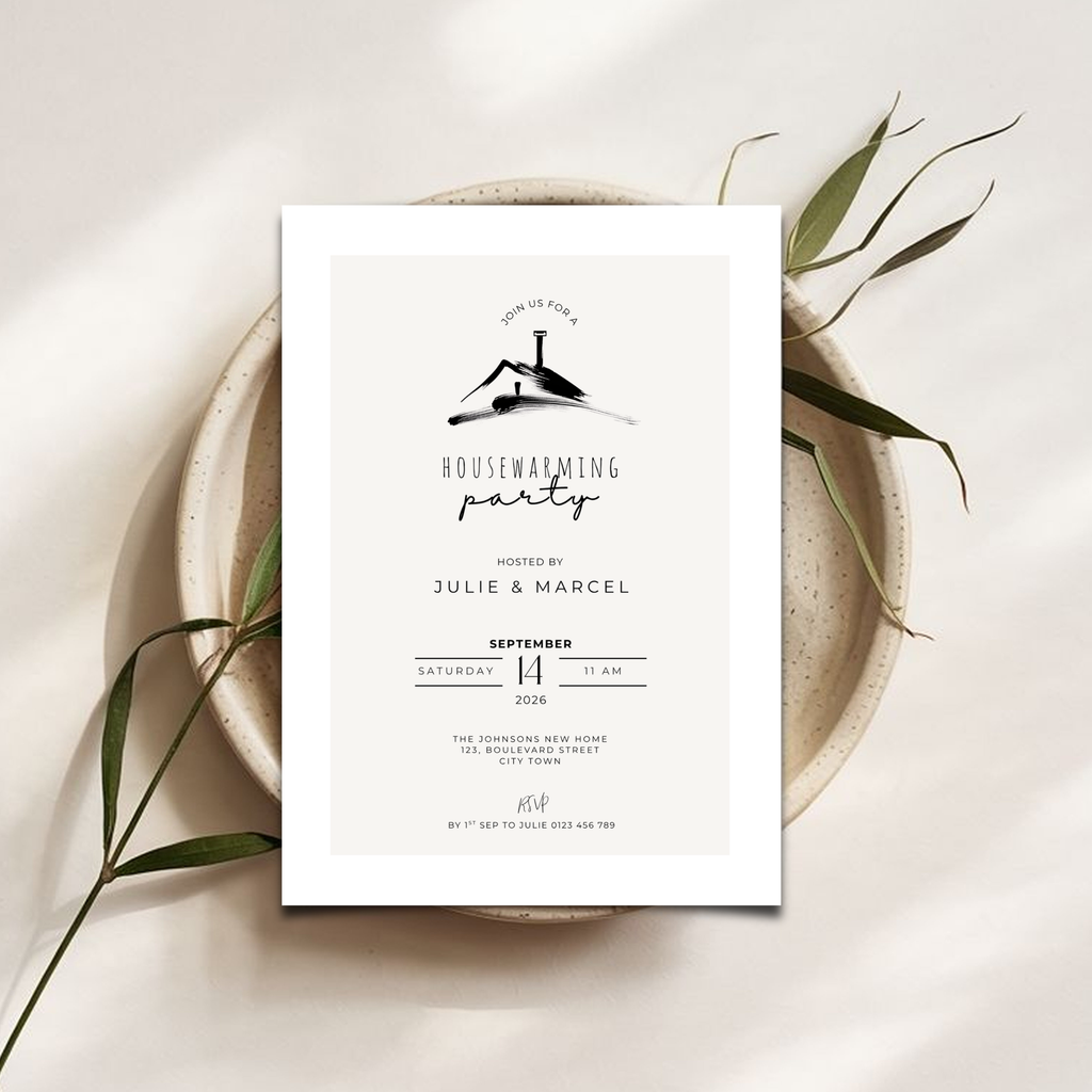Elegant Minimal Beige Housewarming Invitation Template
