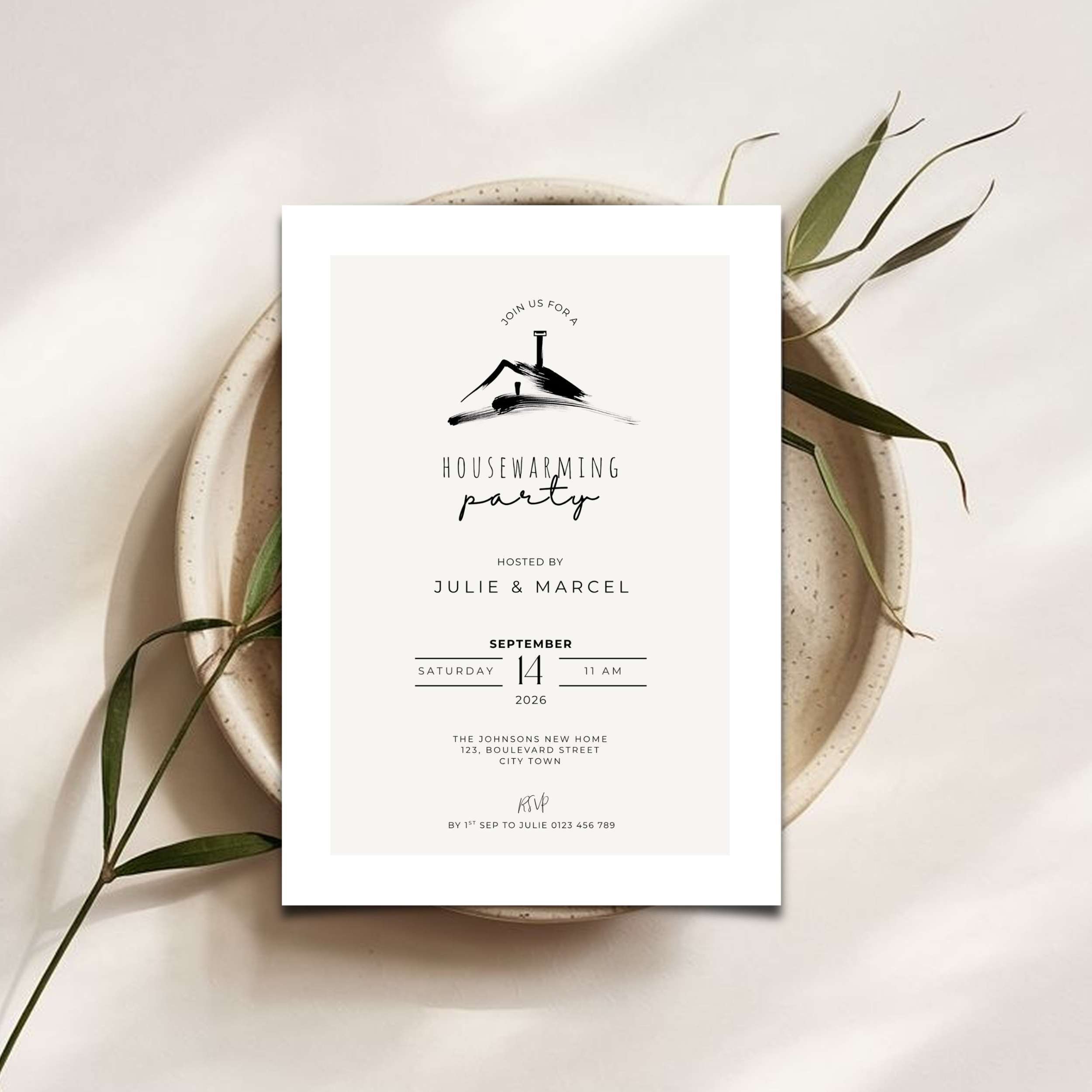 Elegant Minimal Beige Housewarming Invitation Template