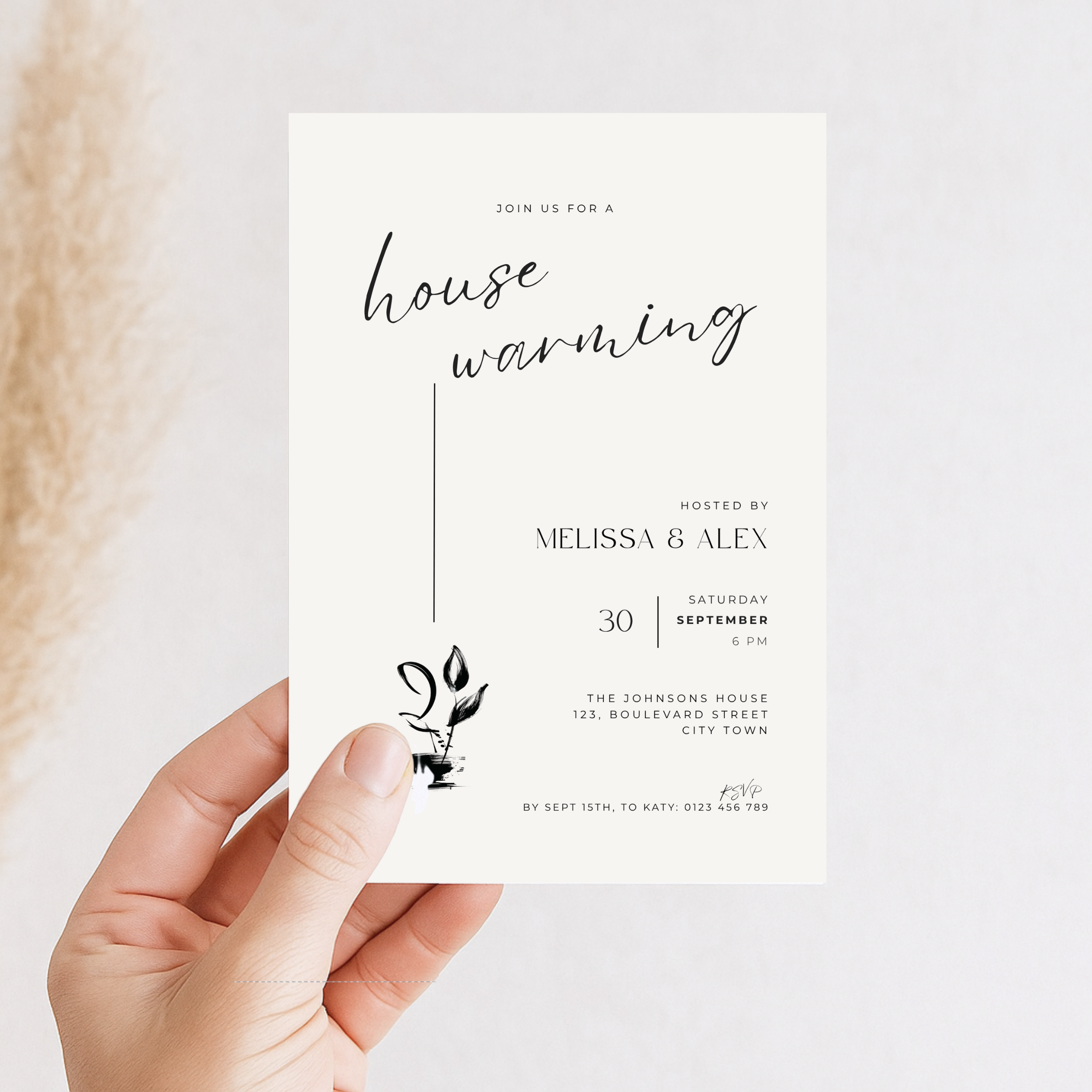 Hand Drawn Plant Housewarming Invitation