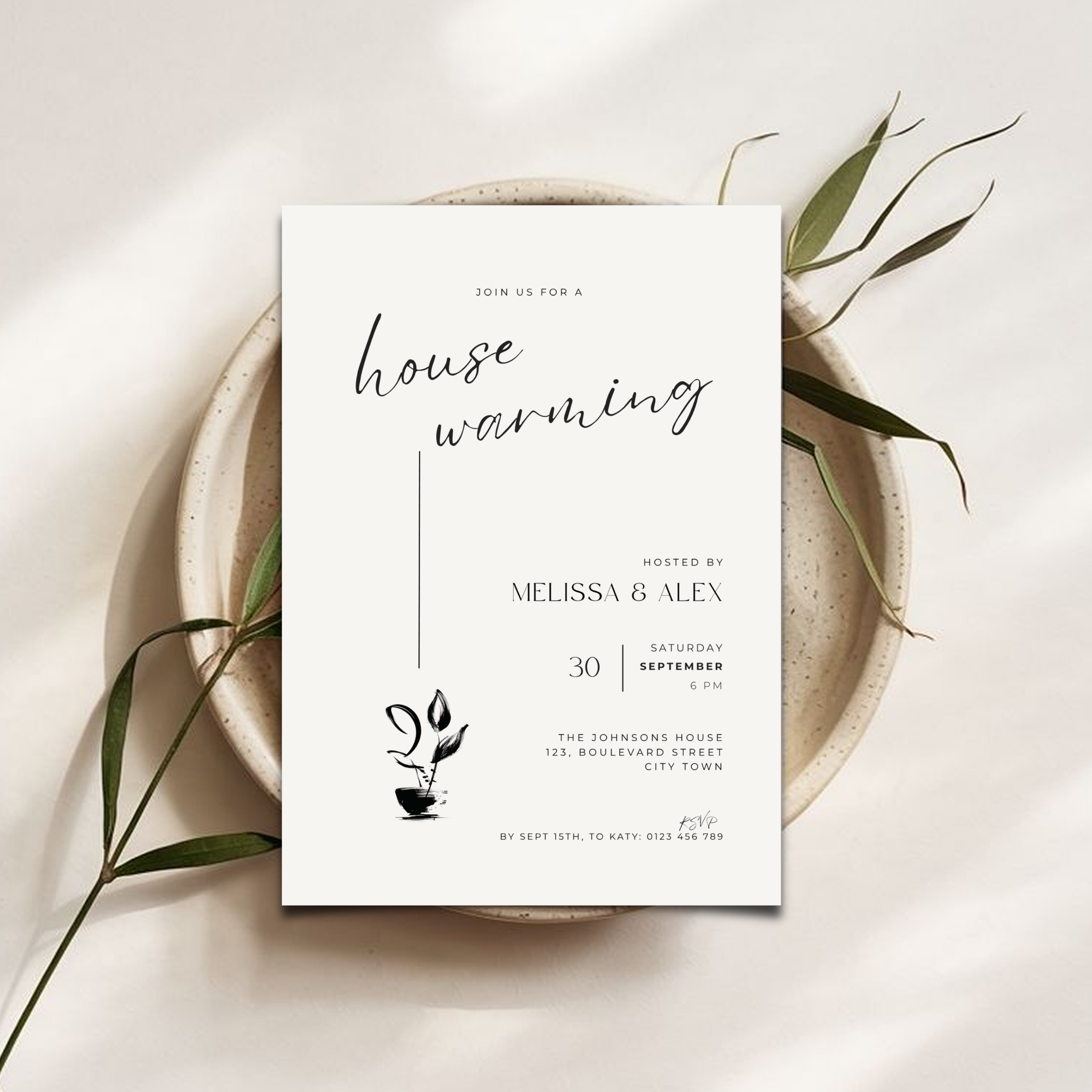 Hand Drawn Plant Housewarming Invitation