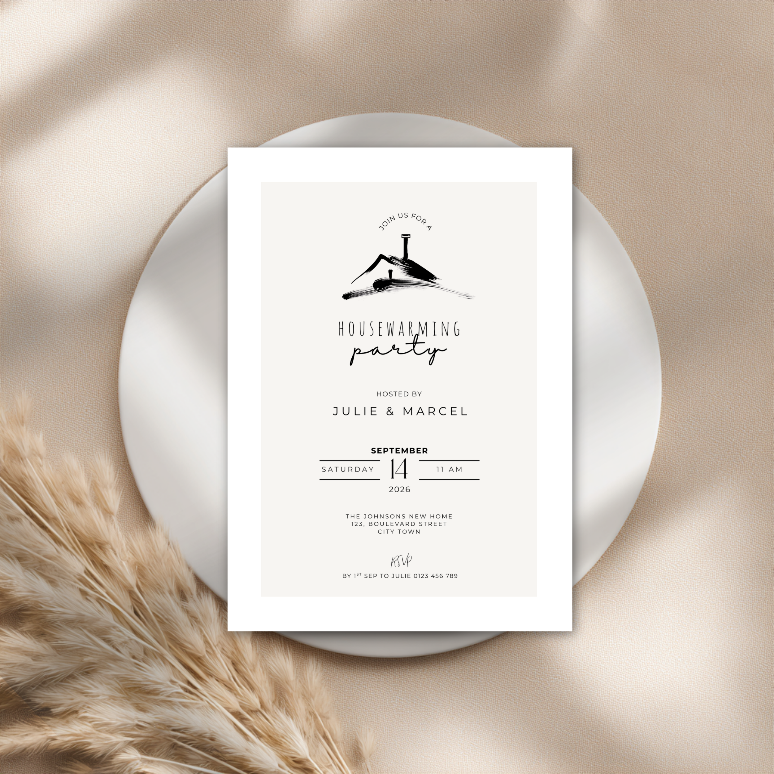 Elegant Minimal Beige Housewarming Invitation Template