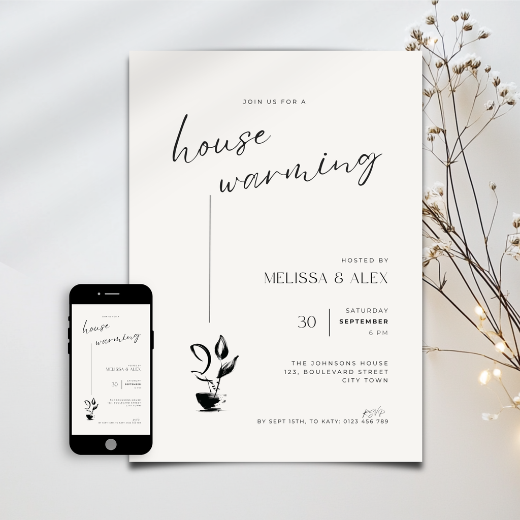 Hand Drawn Plant Housewarming Invitation