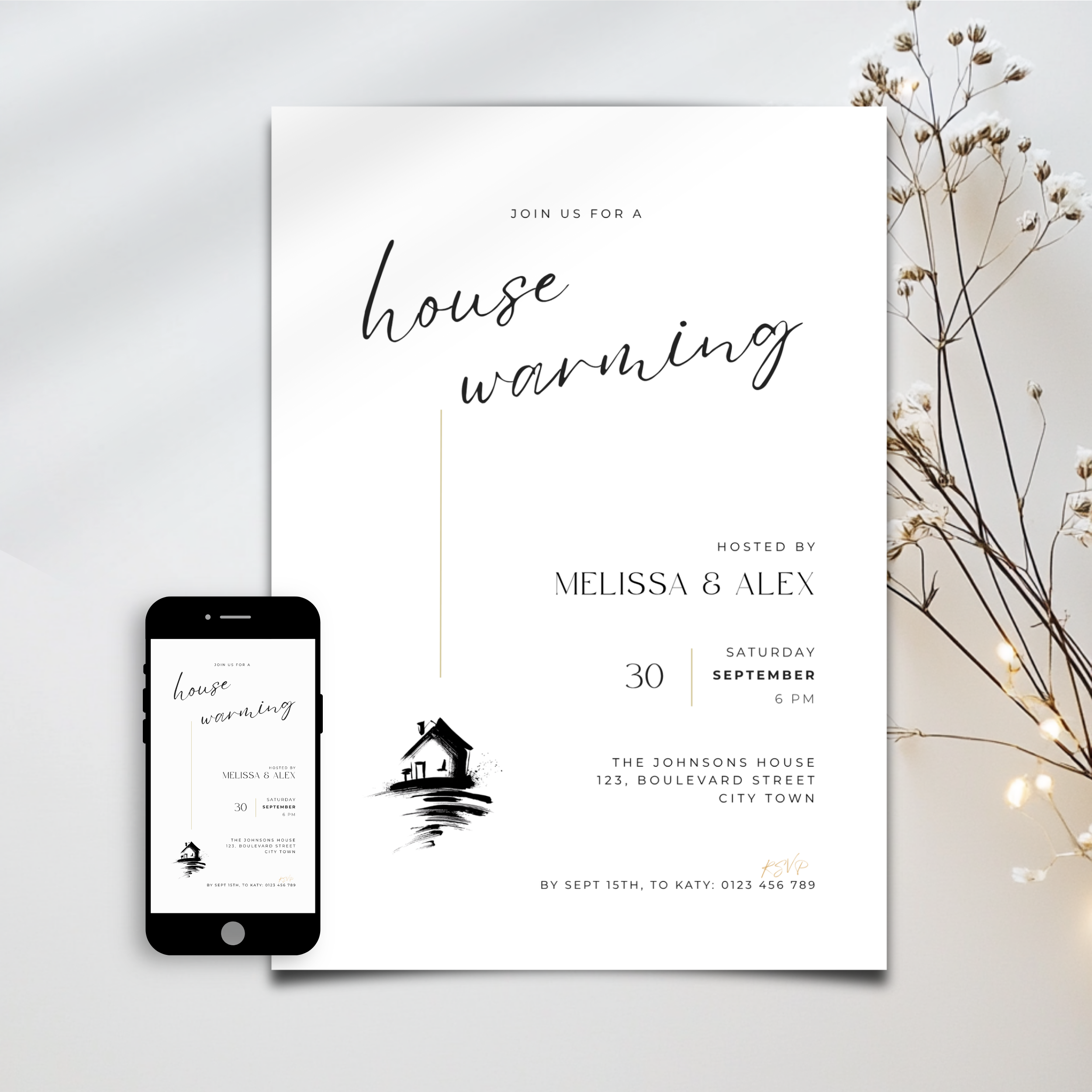 Stylish Hand Drawn Housewarming Invitation