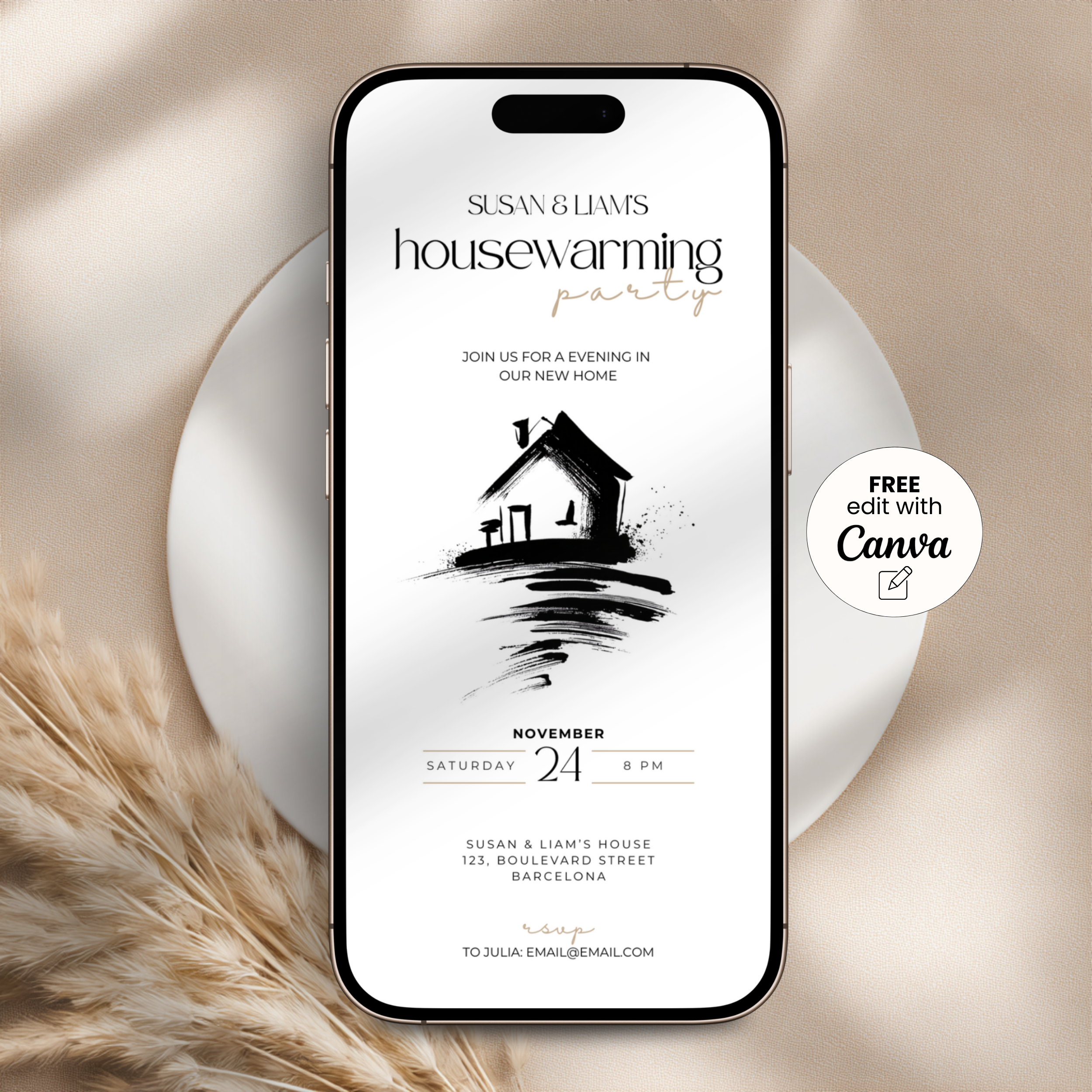 Minimal Hand Drawn Housewarming Invitation