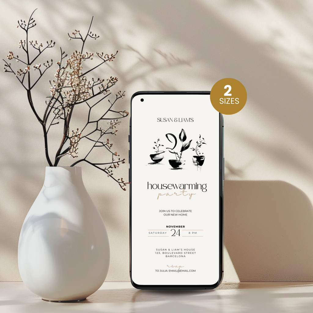 Hand Drawn Beige Housewarming Invitation
