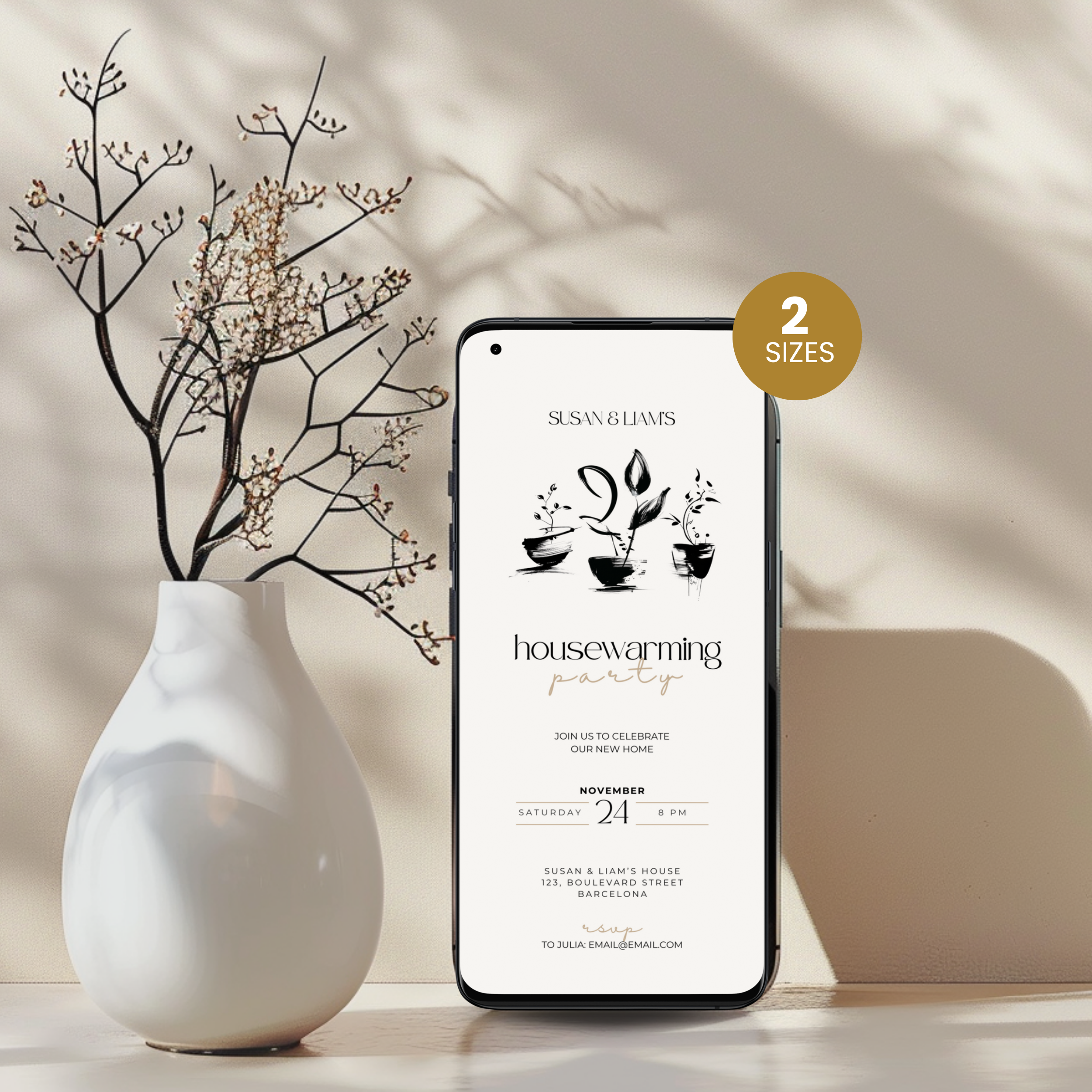 Hand Drawn Beige Housewarming Invitation
