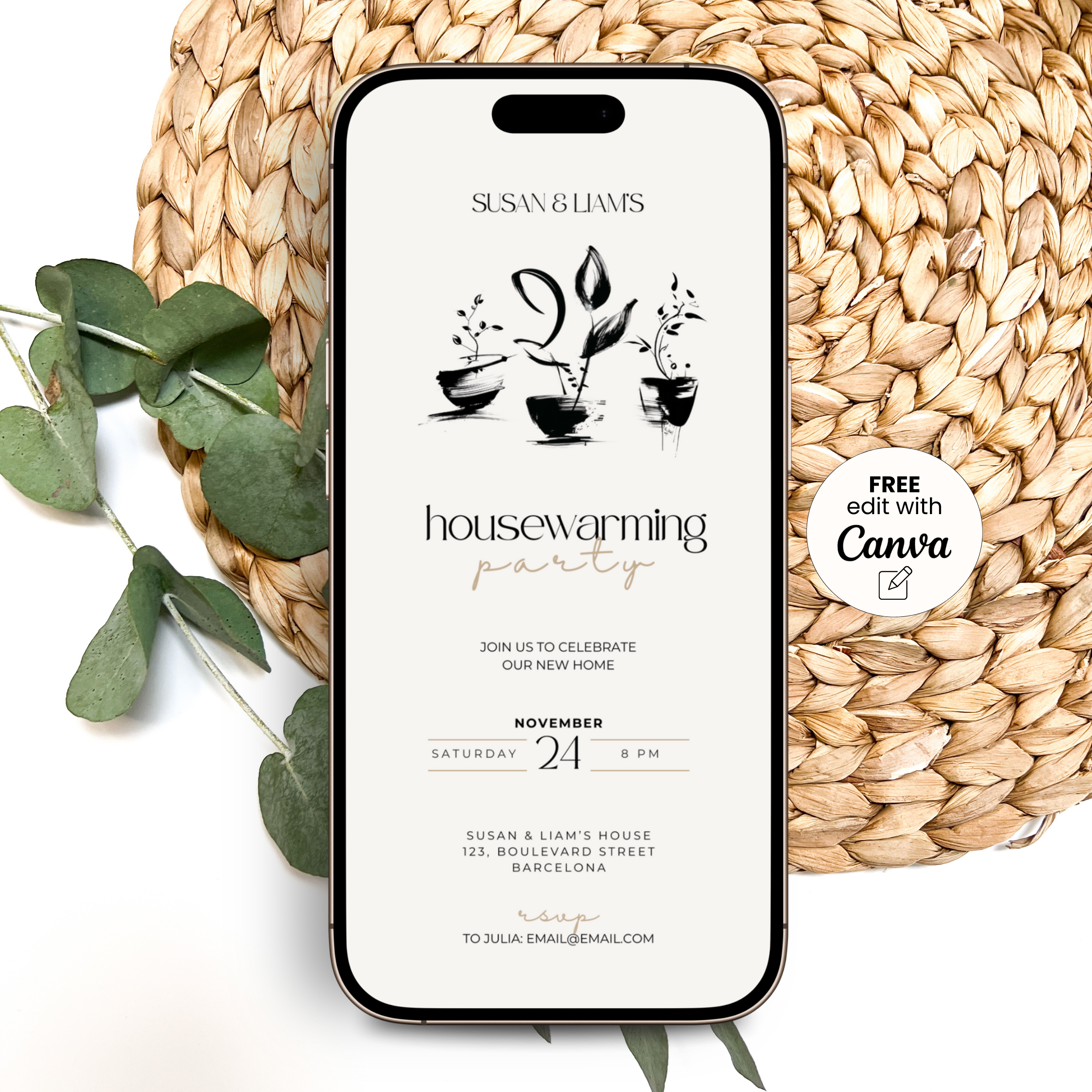 Hand Drawn Beige Housewarming Invitation