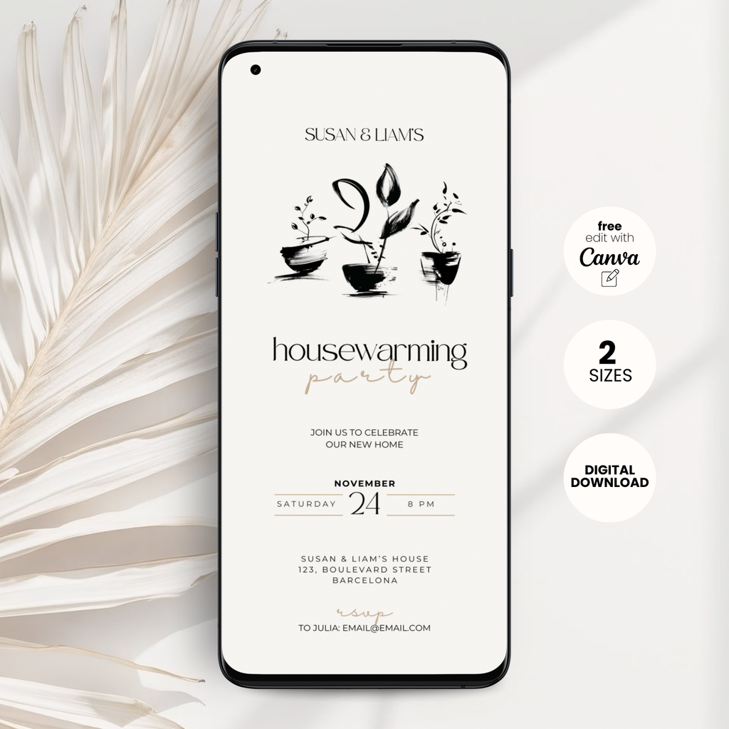 Hand Drawn Beige Housewarming Invitation