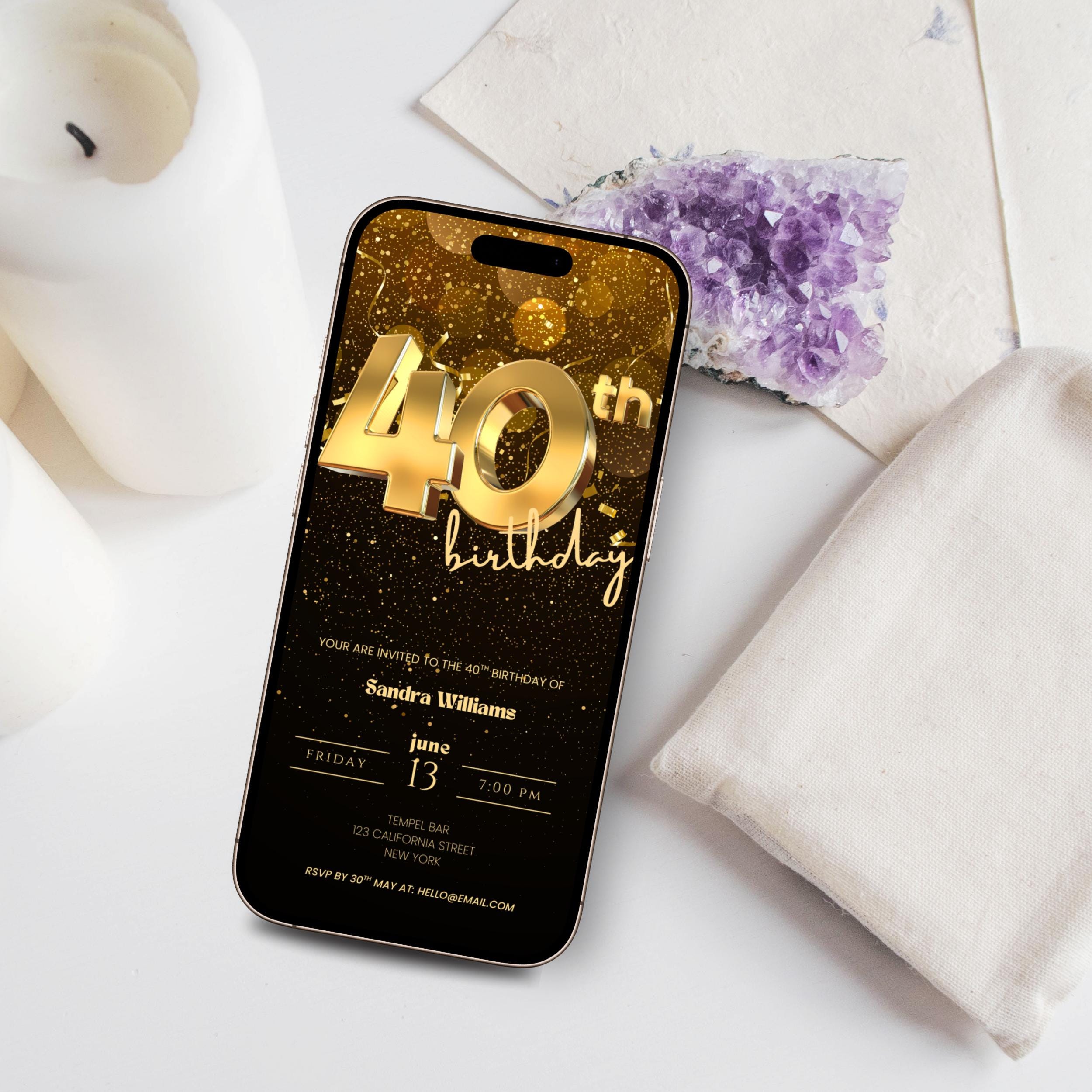 Golden 40th Birthday Invitation