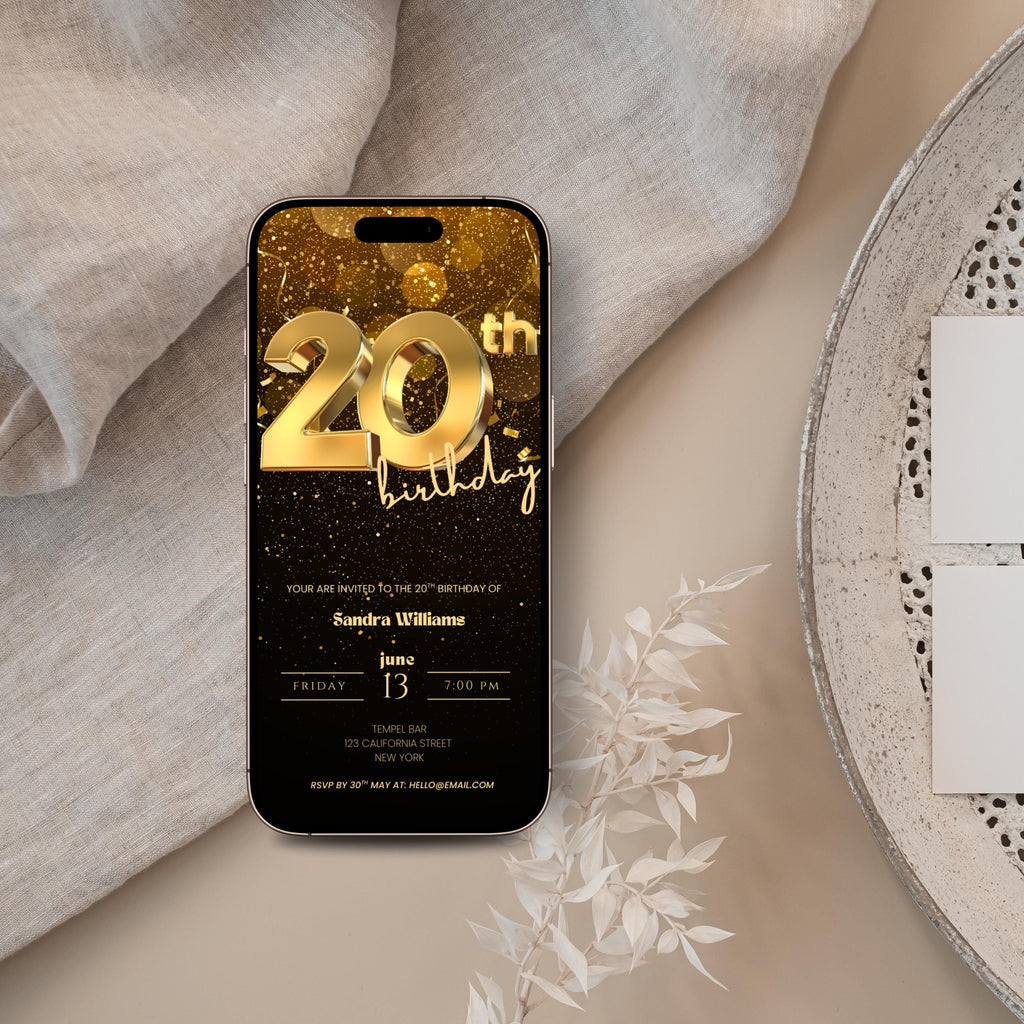Golden 20th Birthday Invitation