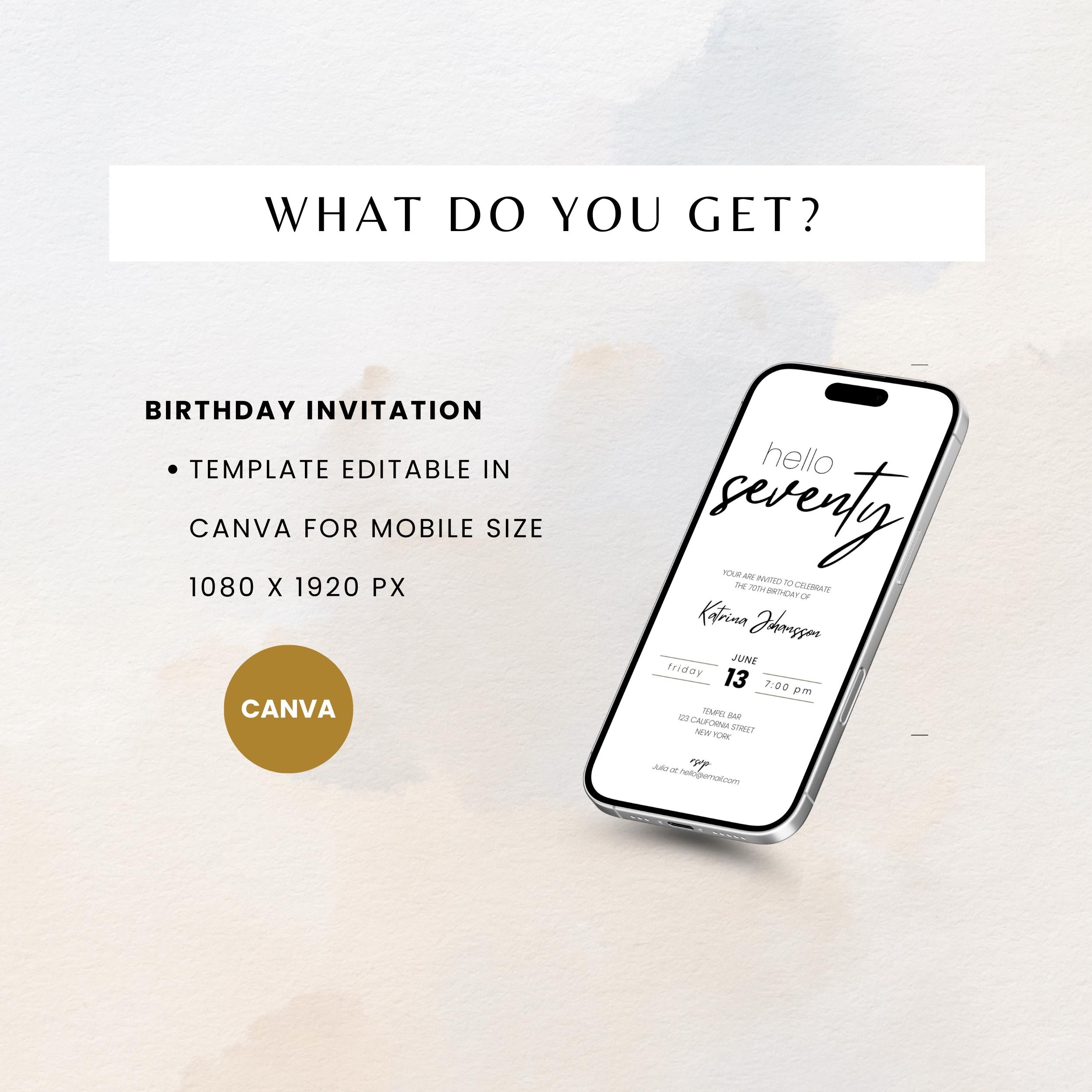Minimalist Elegant 70th Birthday Invitation
