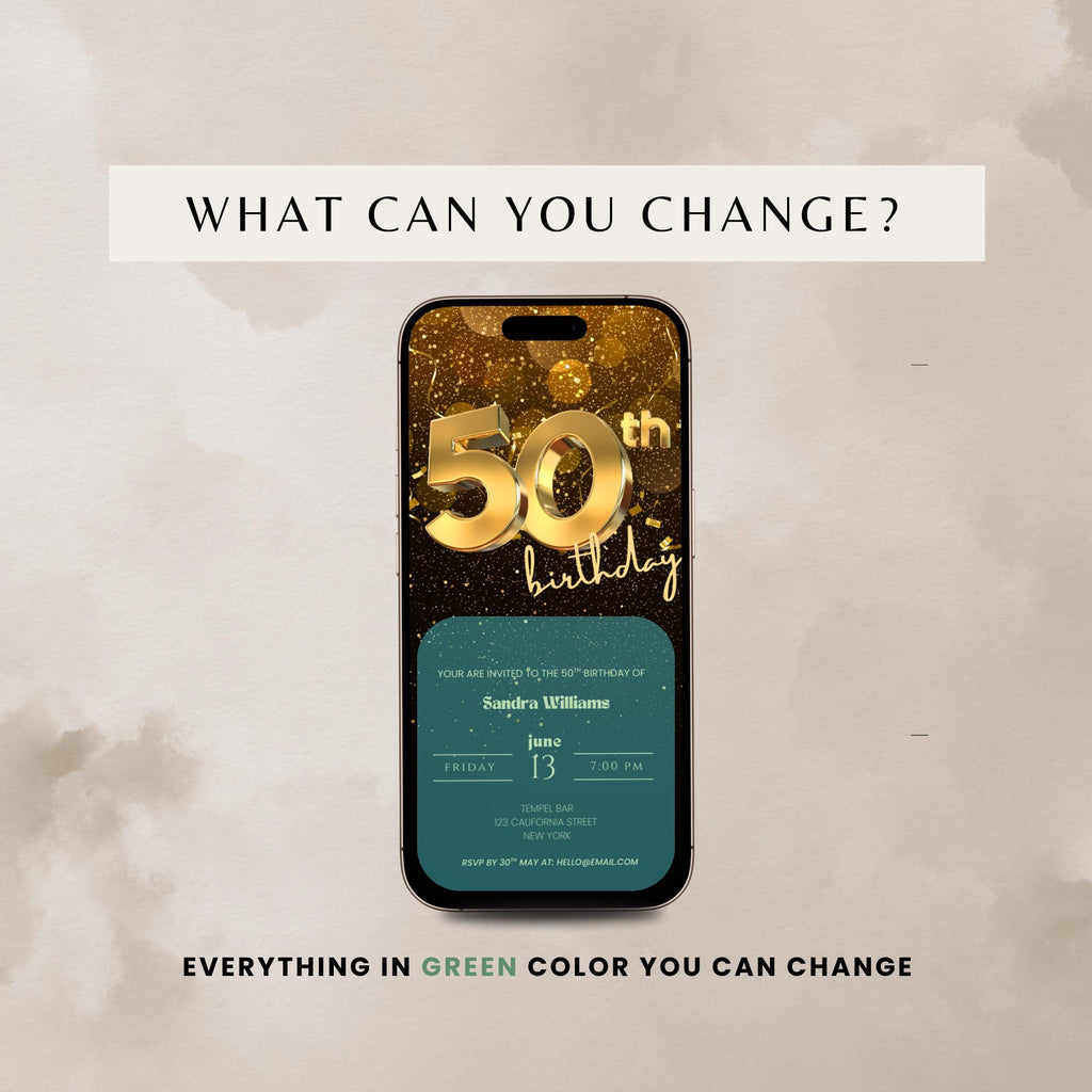 Golden 50th Birthday Invitation