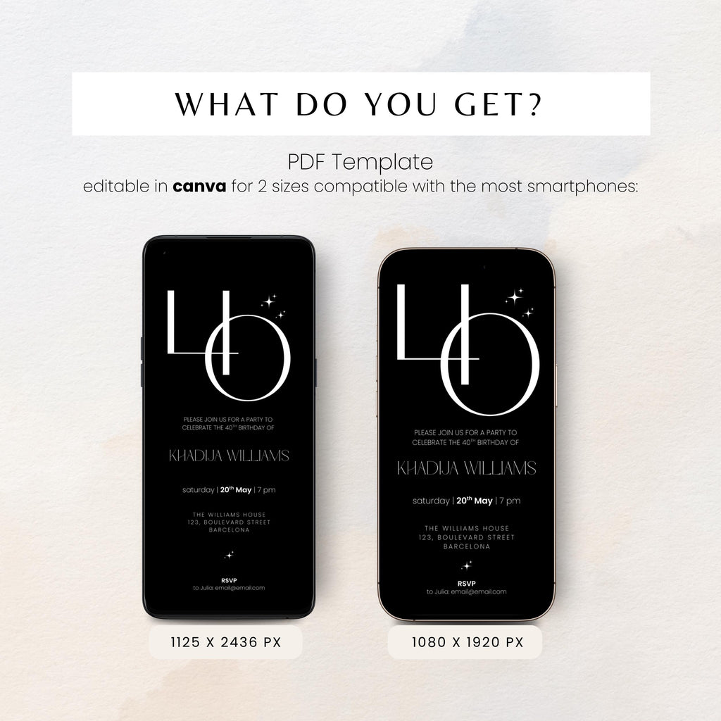 Elegant Black 40th Birthday Invitation