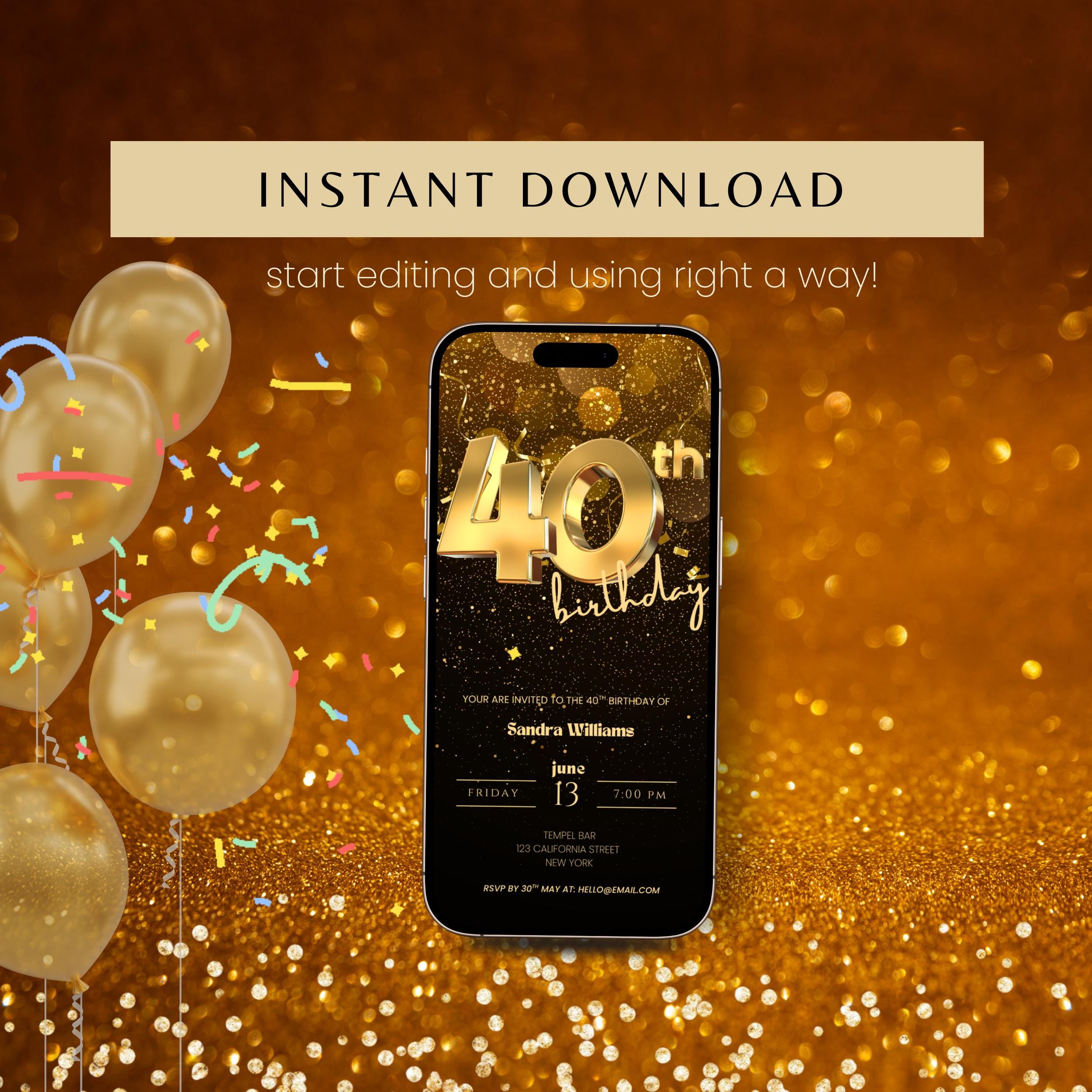 Golden 40th Birthday Invitation