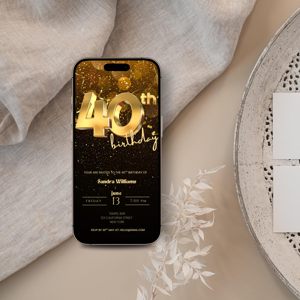 Golden 40th Birthday Invitation
