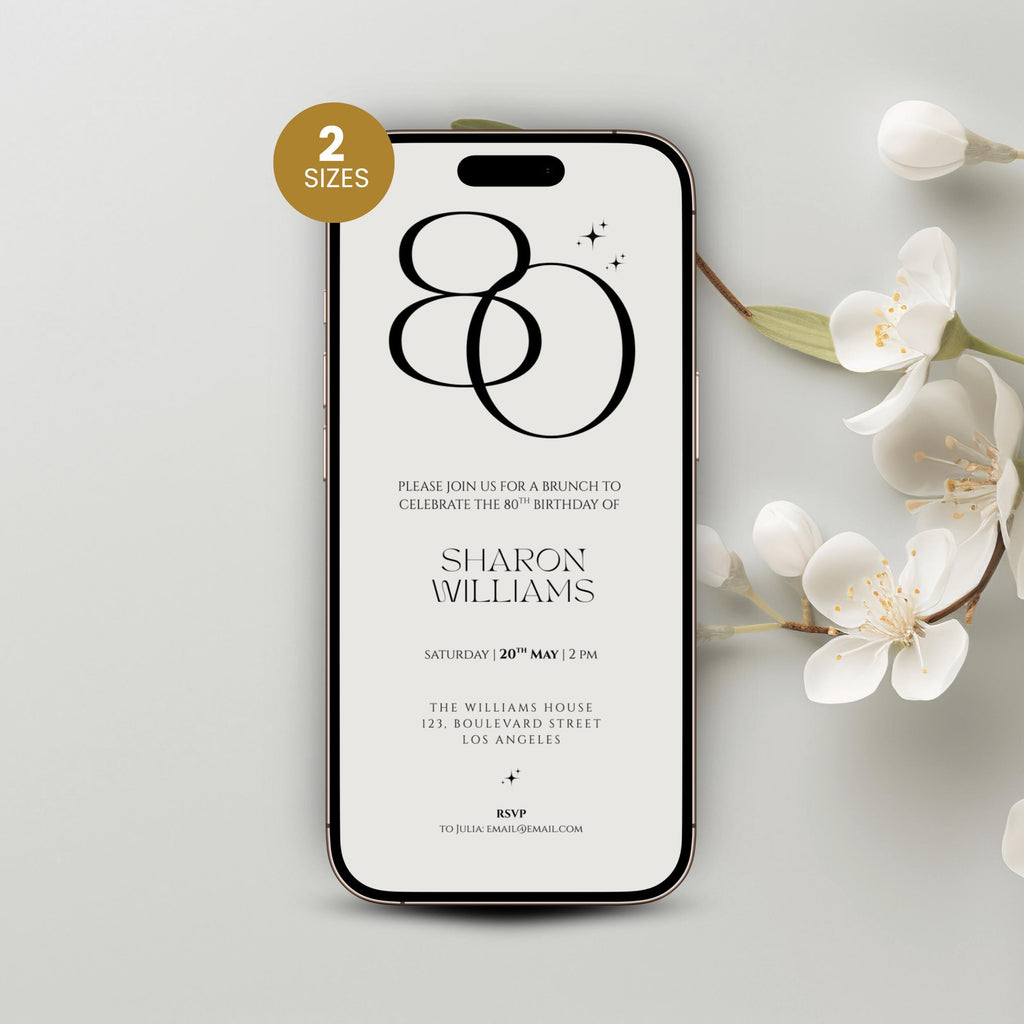 Elegant 80th Birthday Brunch Invitation