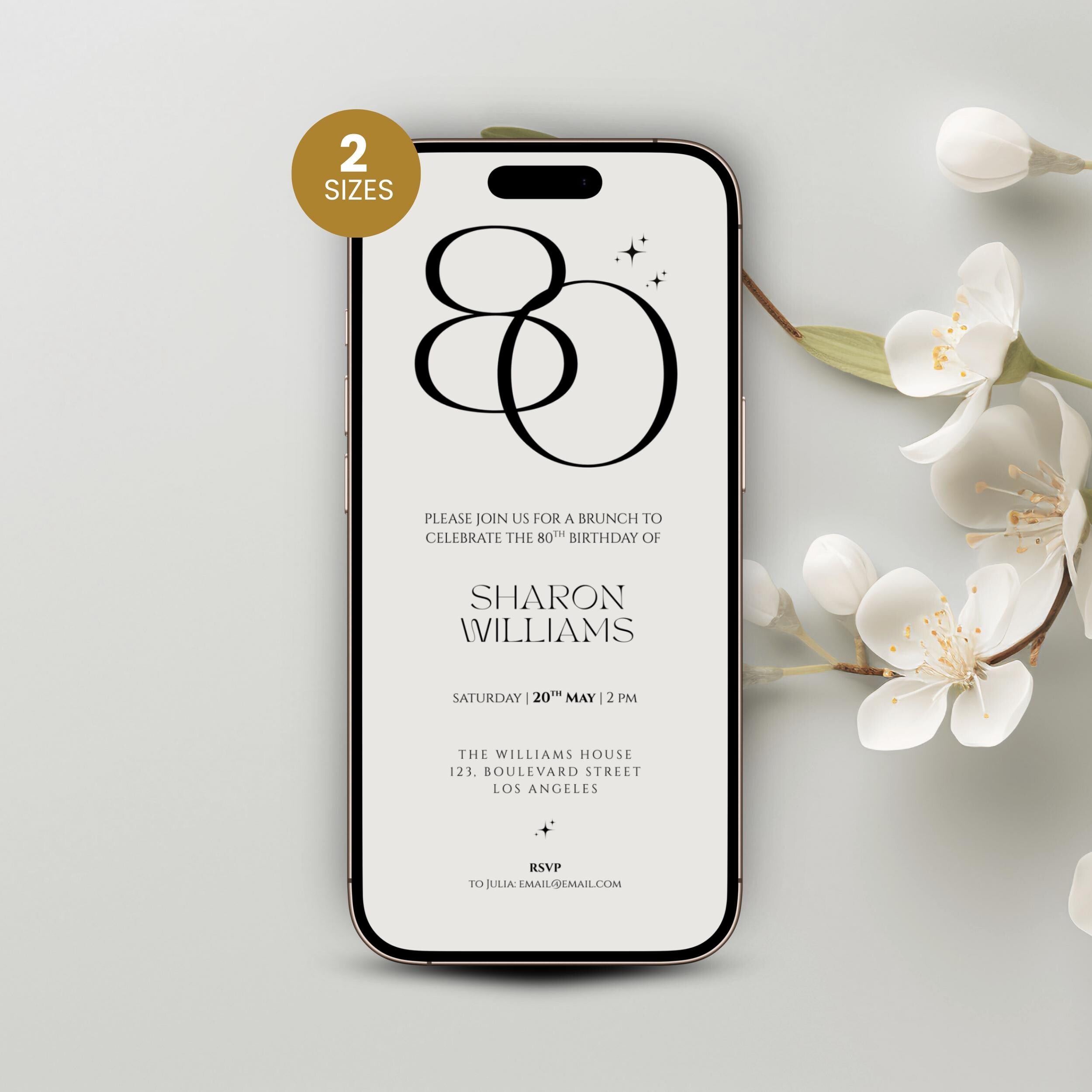 Elegant 80th Birthday Brunch Invitation