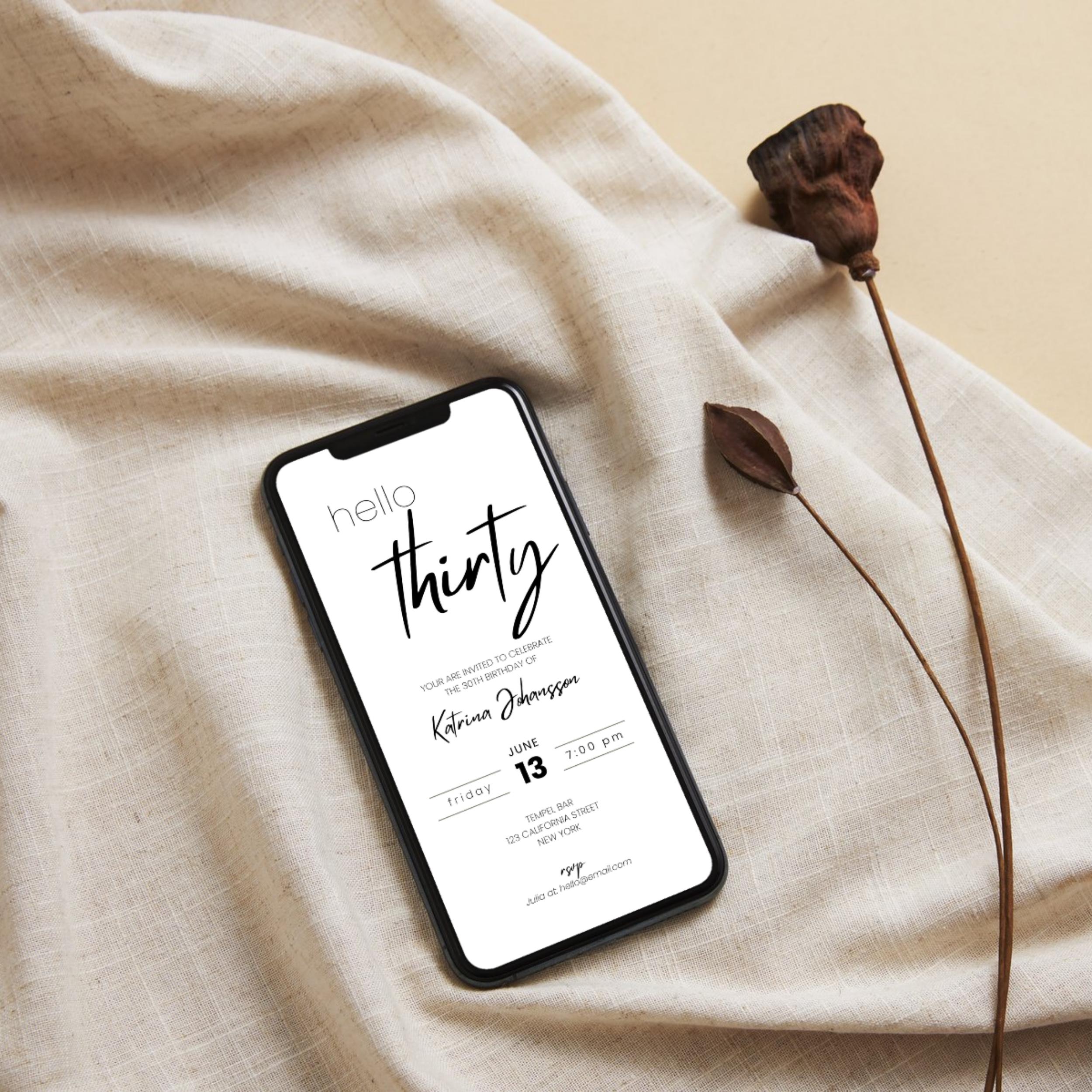 Minimal Elegant 30th Birthday Invitation