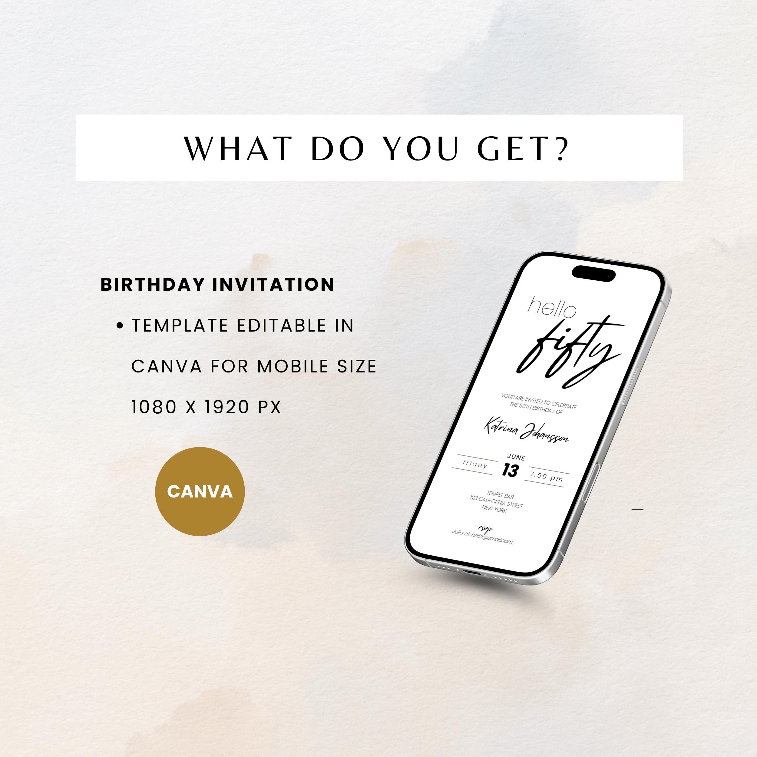 Minimal 50th Birthday Invitation Calligraphy
