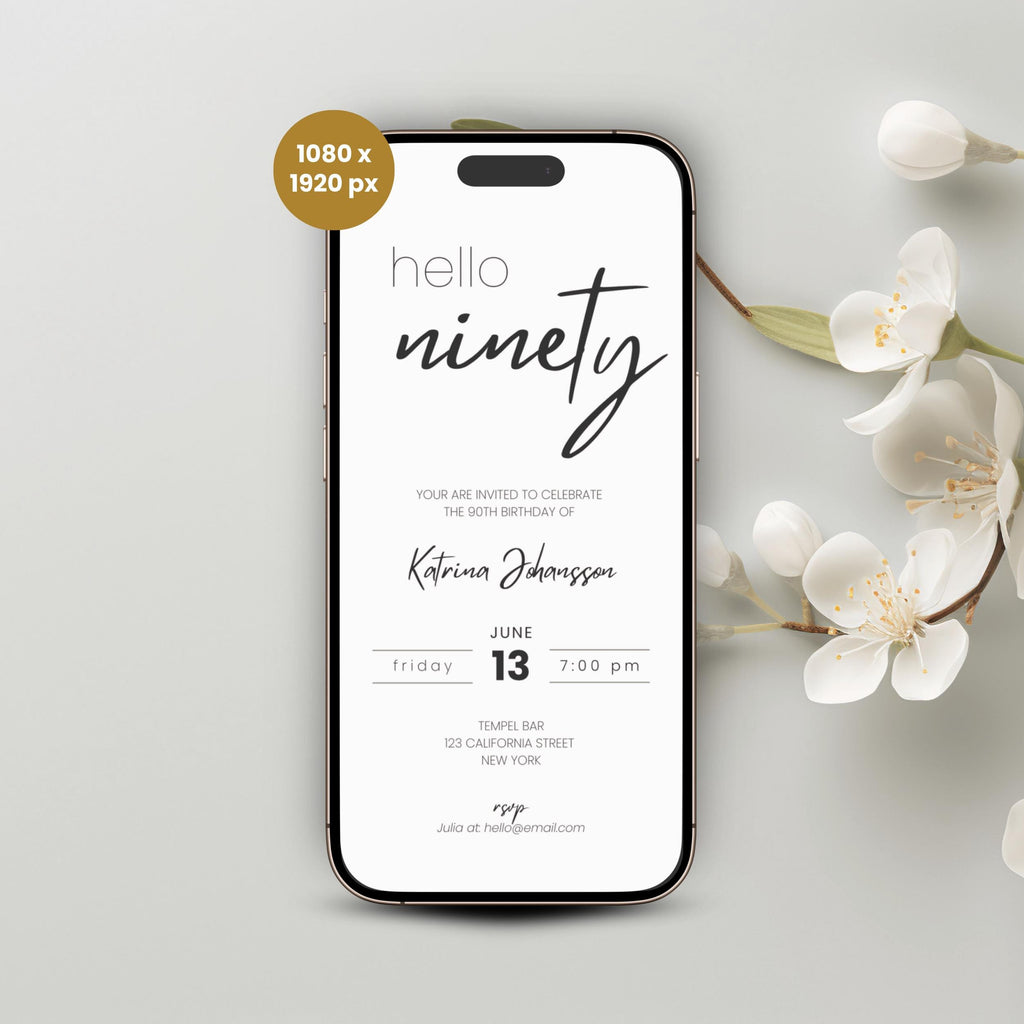 Minimal 90th Birthday Invitation Calligraphy