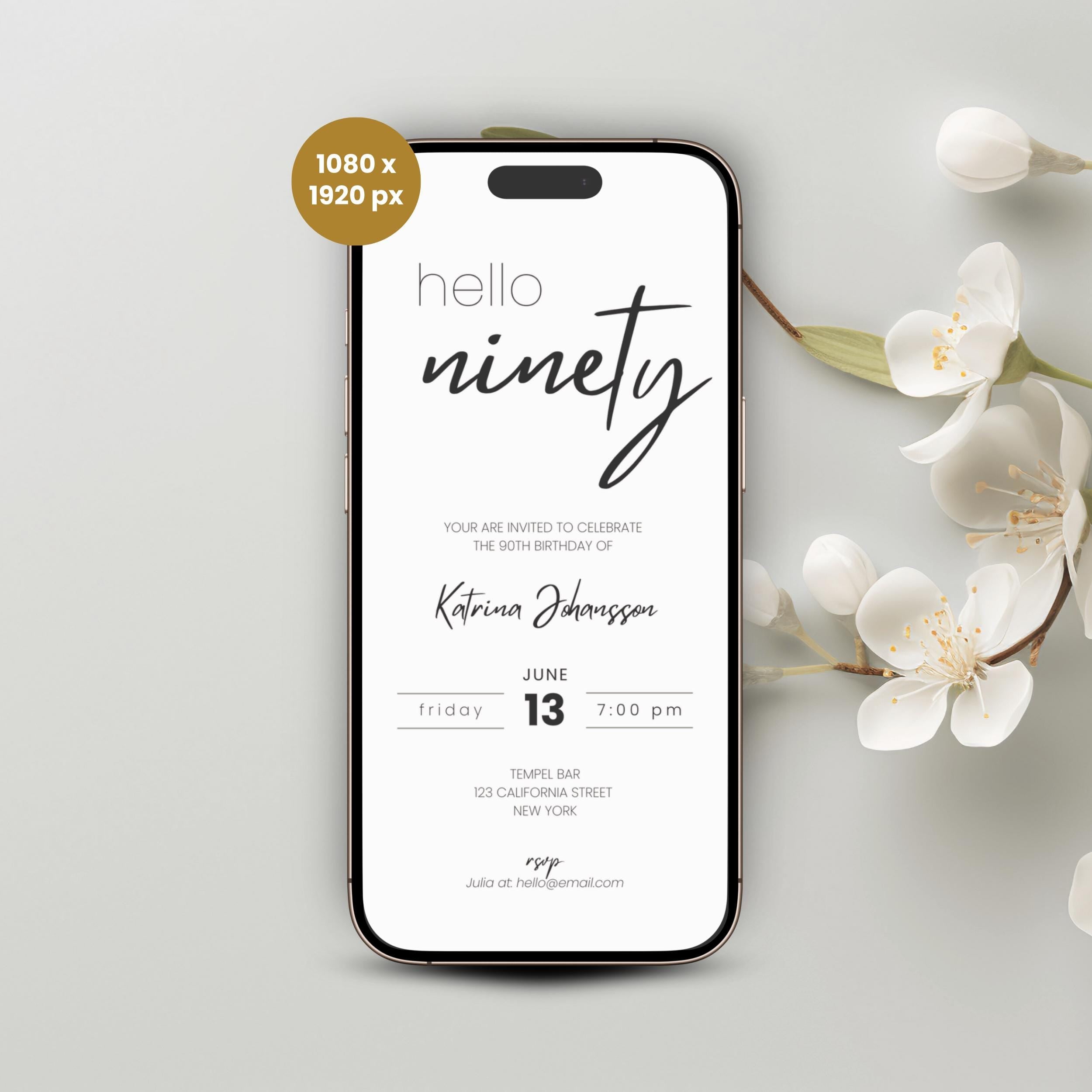 Minimal 90th Birthday Invitation Calligraphy