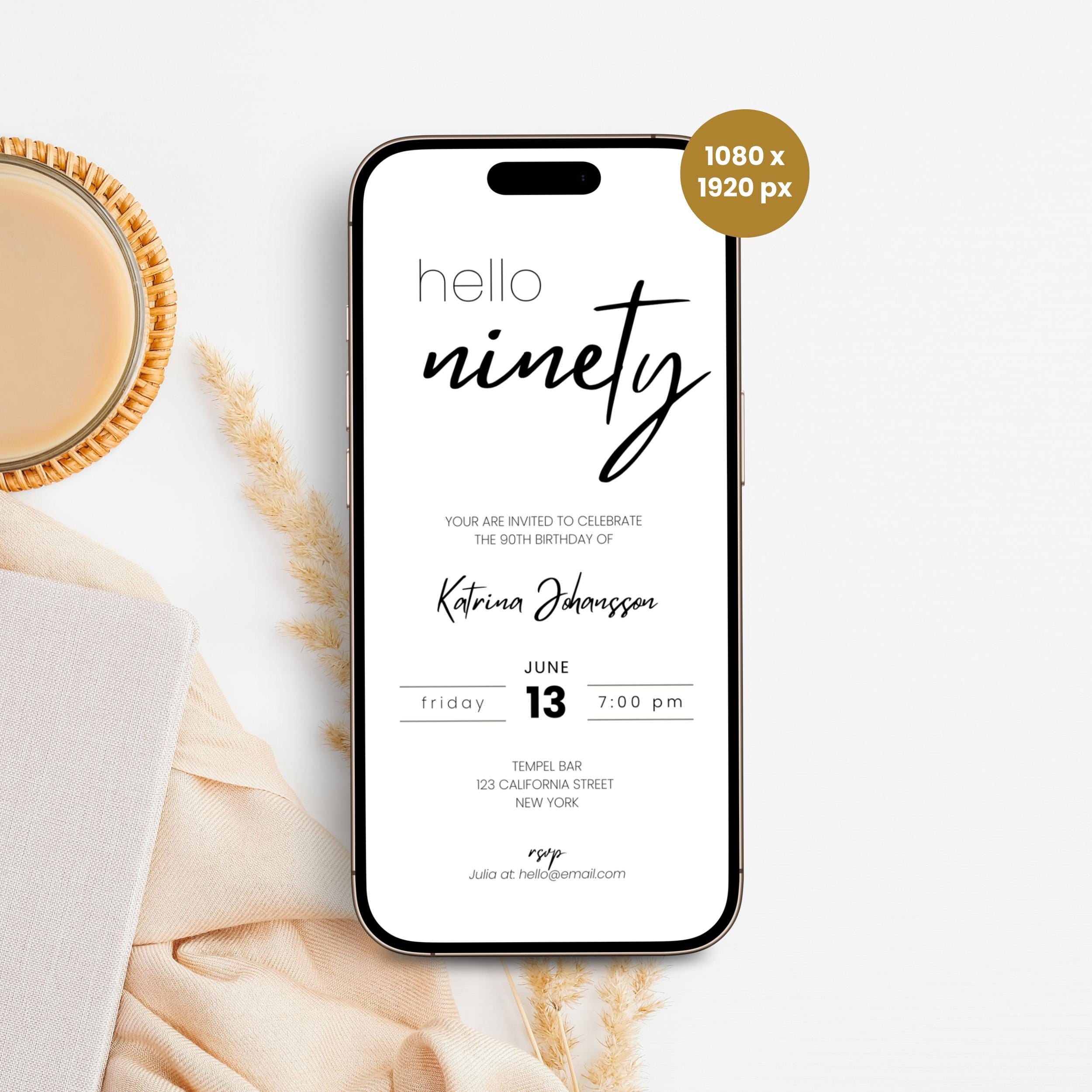 Minimal 90th Birthday Invitation Calligraphy