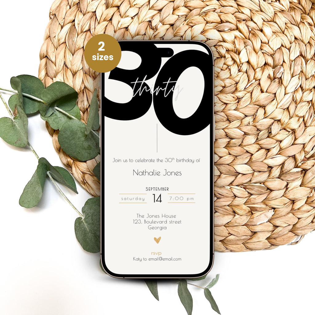 Minimal 30th Birthday Invitation