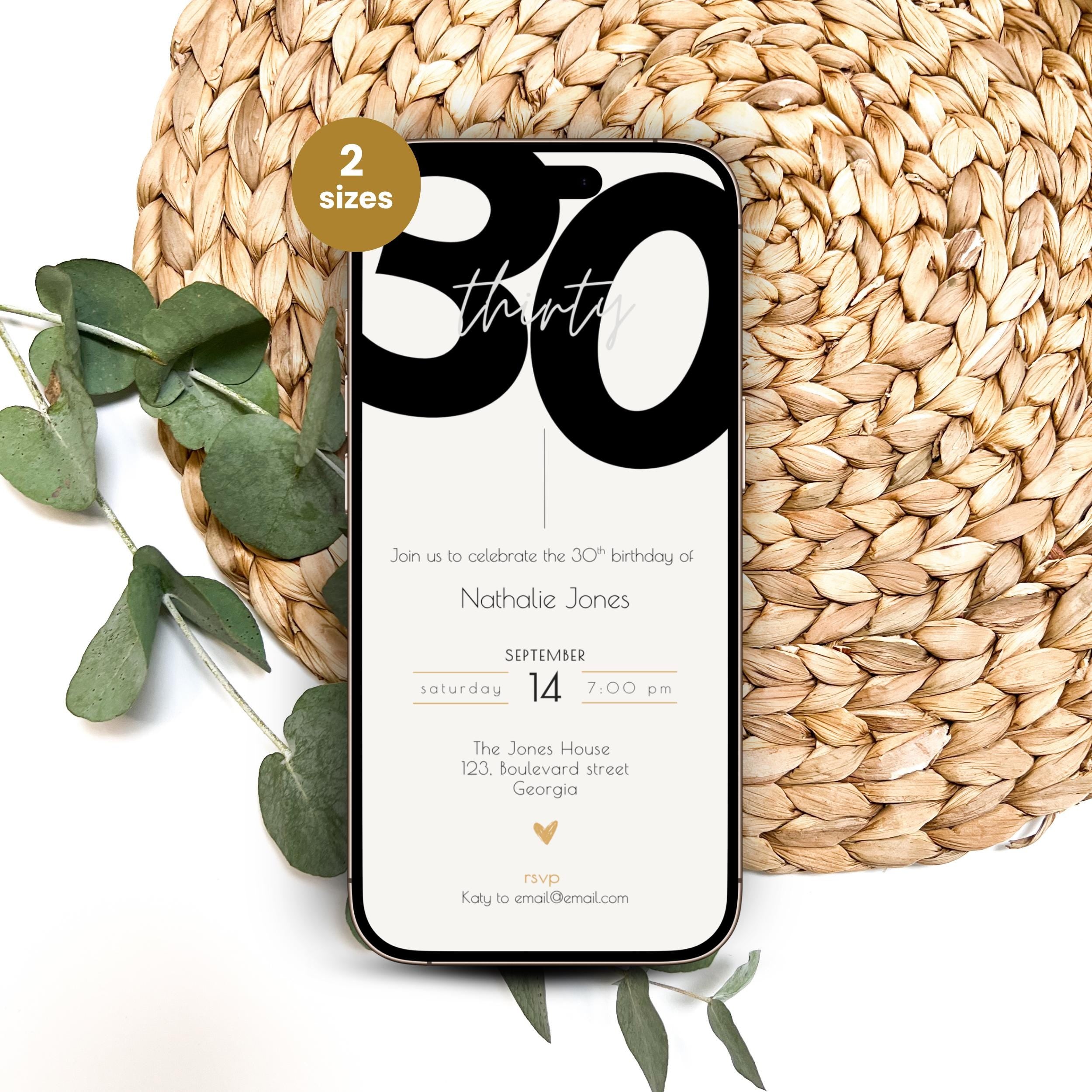 Minimal 30th Birthday Invitation