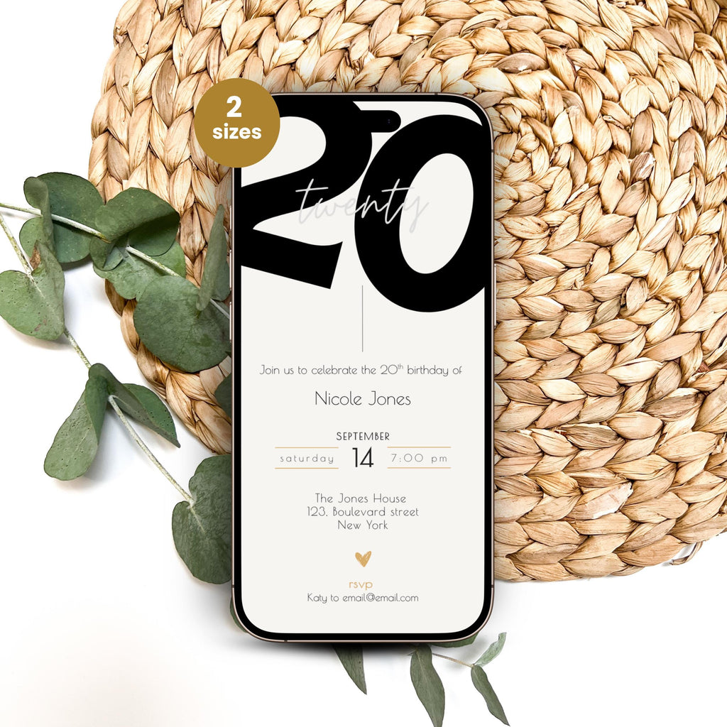 Modern 20th Birthday Invitation