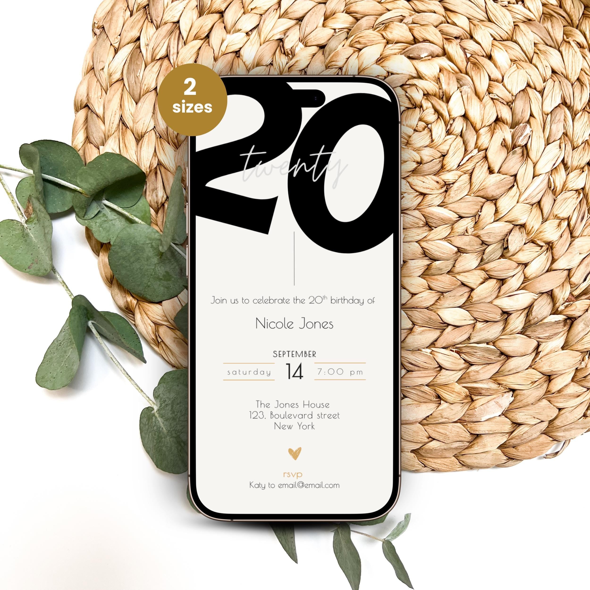 Modern 20th Birthday Invitation