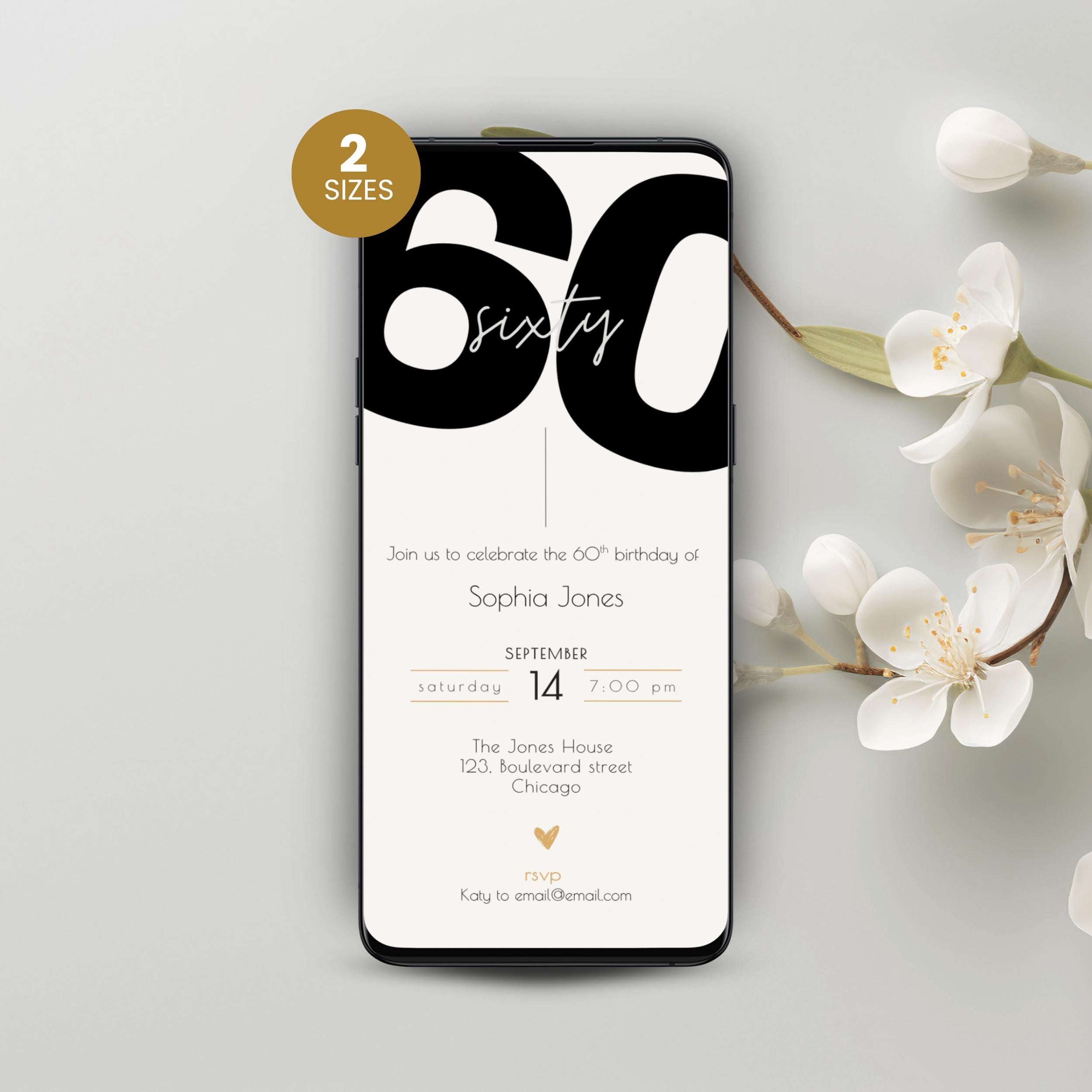 Modern 60th Birthday Invitation