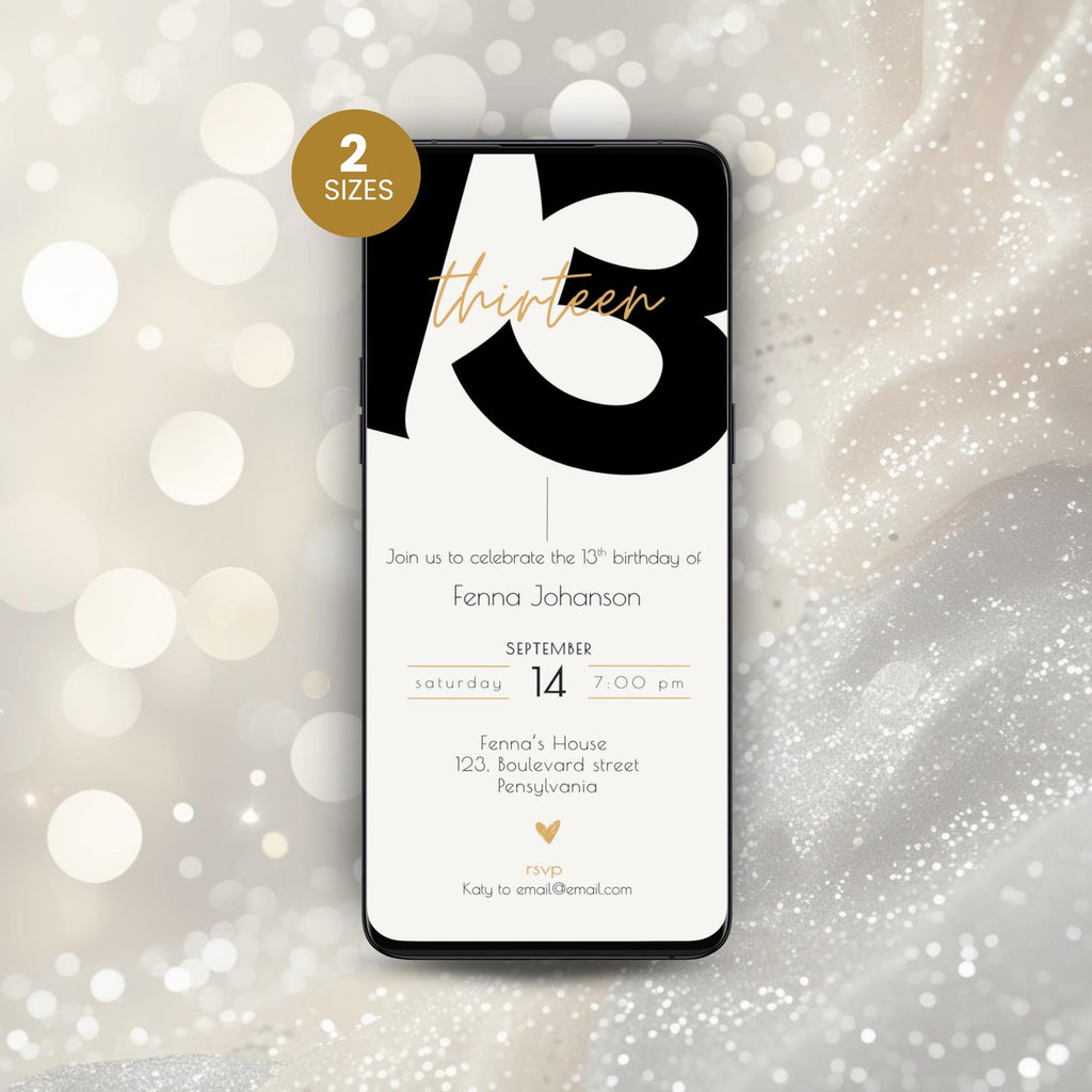 Minimalist Bold 13th Birthday Invitation