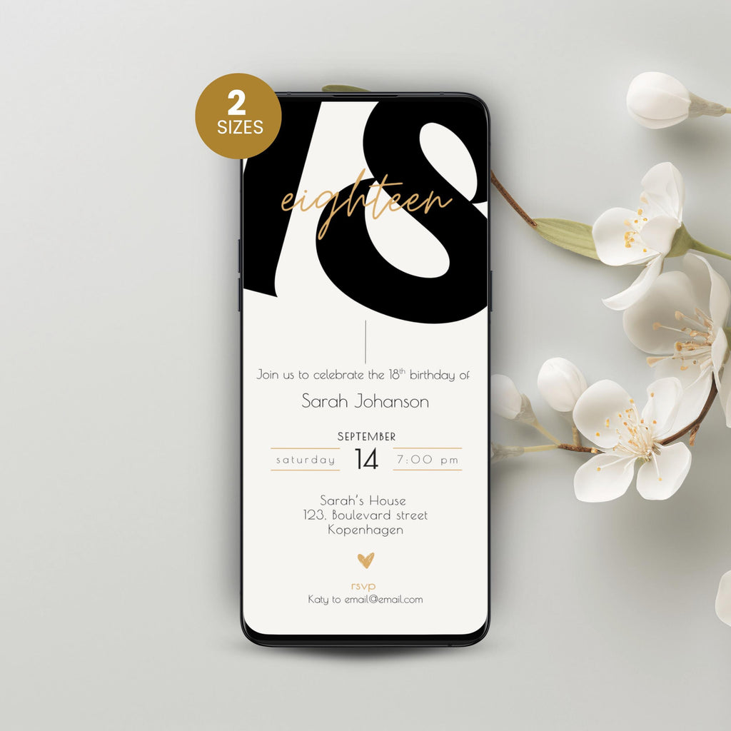 Minimal 18th Birthday Invitation Template