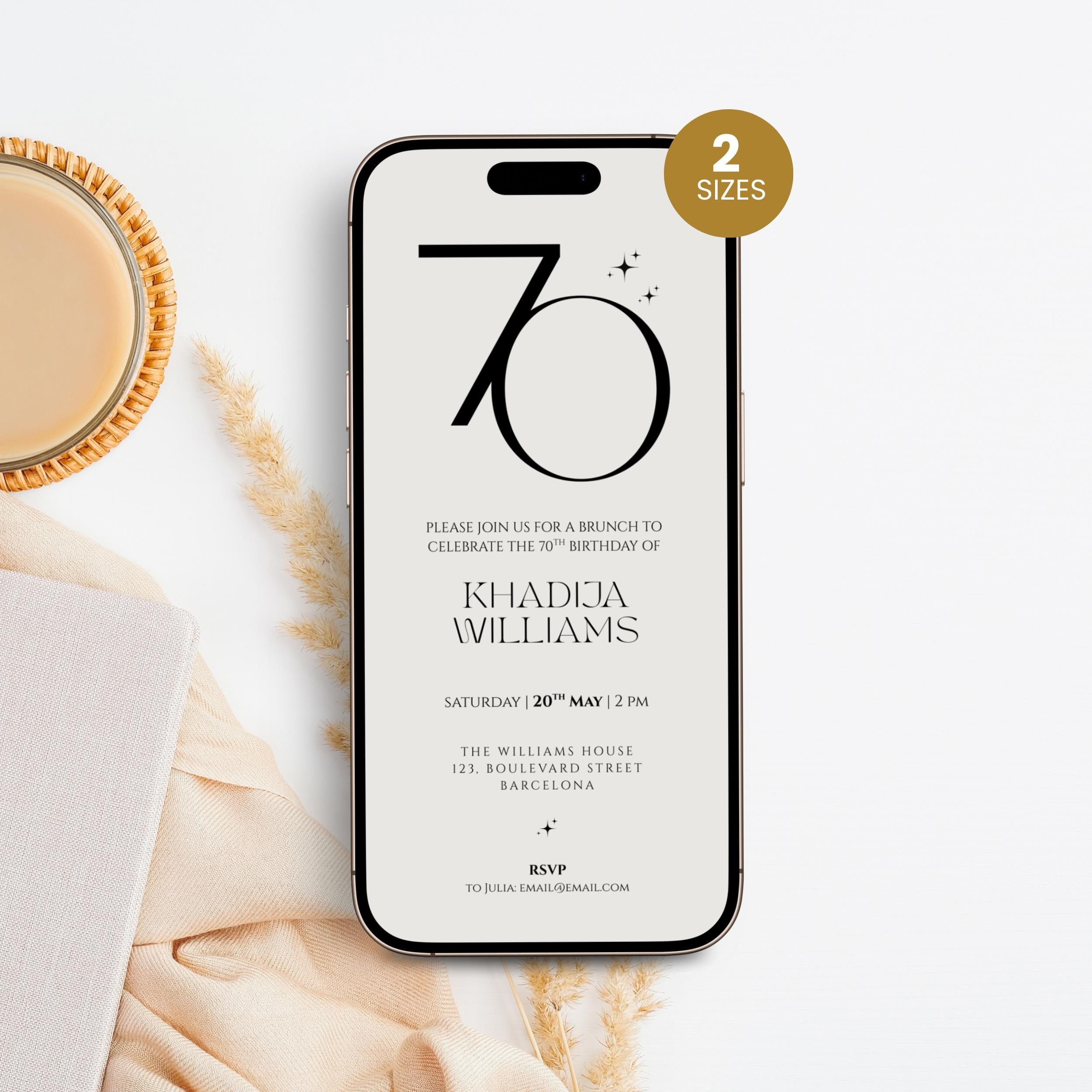 Minimal Elegant 70th Birthday Invitation