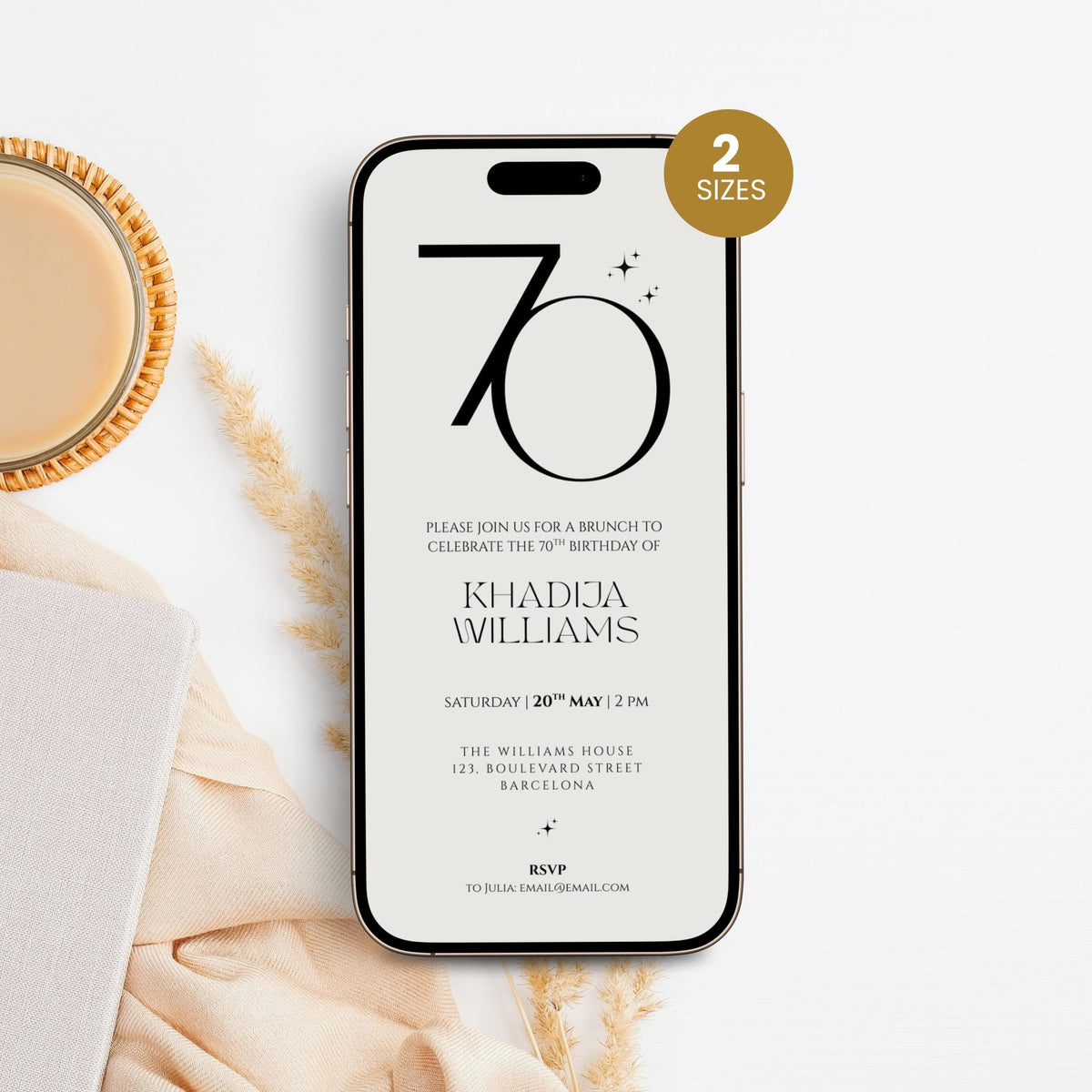 Minimal 70th birthday invitation template