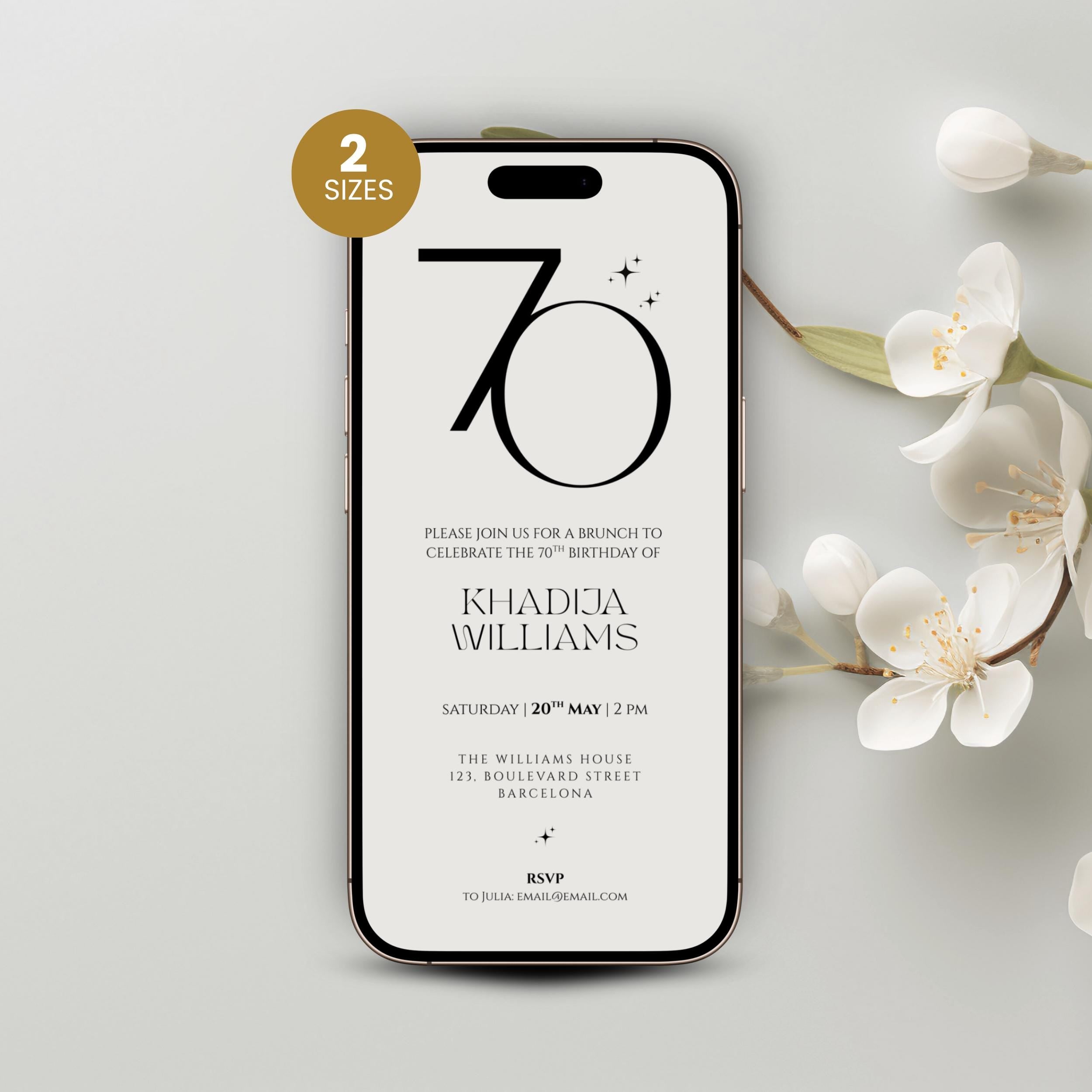 Minimal Elegant 70th Birthday Invitation