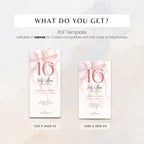 Pink Bow Sweet Sixteen 16th Birthday Invitation