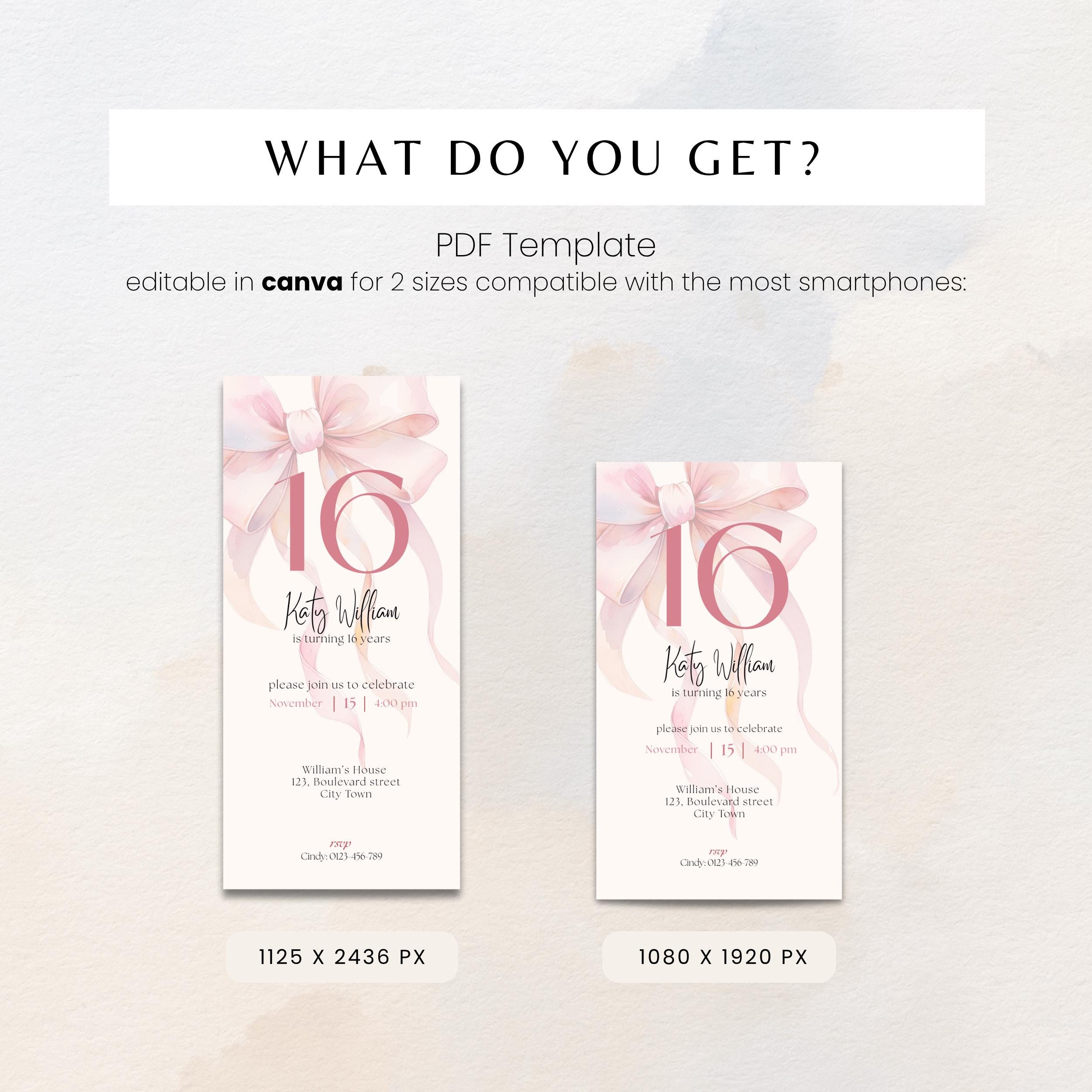 Pink Bow Sweet Sixteen 16th Birthday Invitation