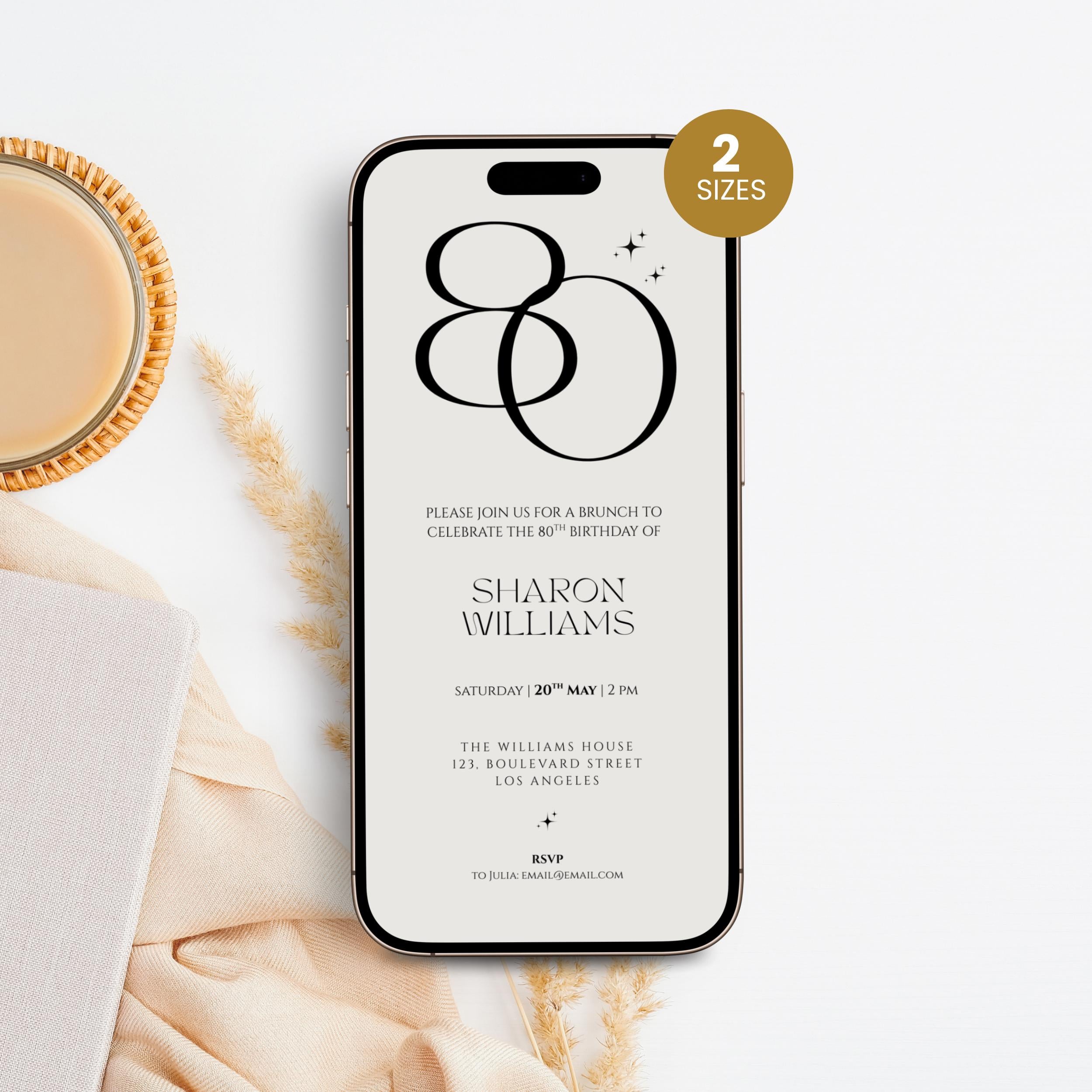 Elegant 80th Birthday Brunch Invitation